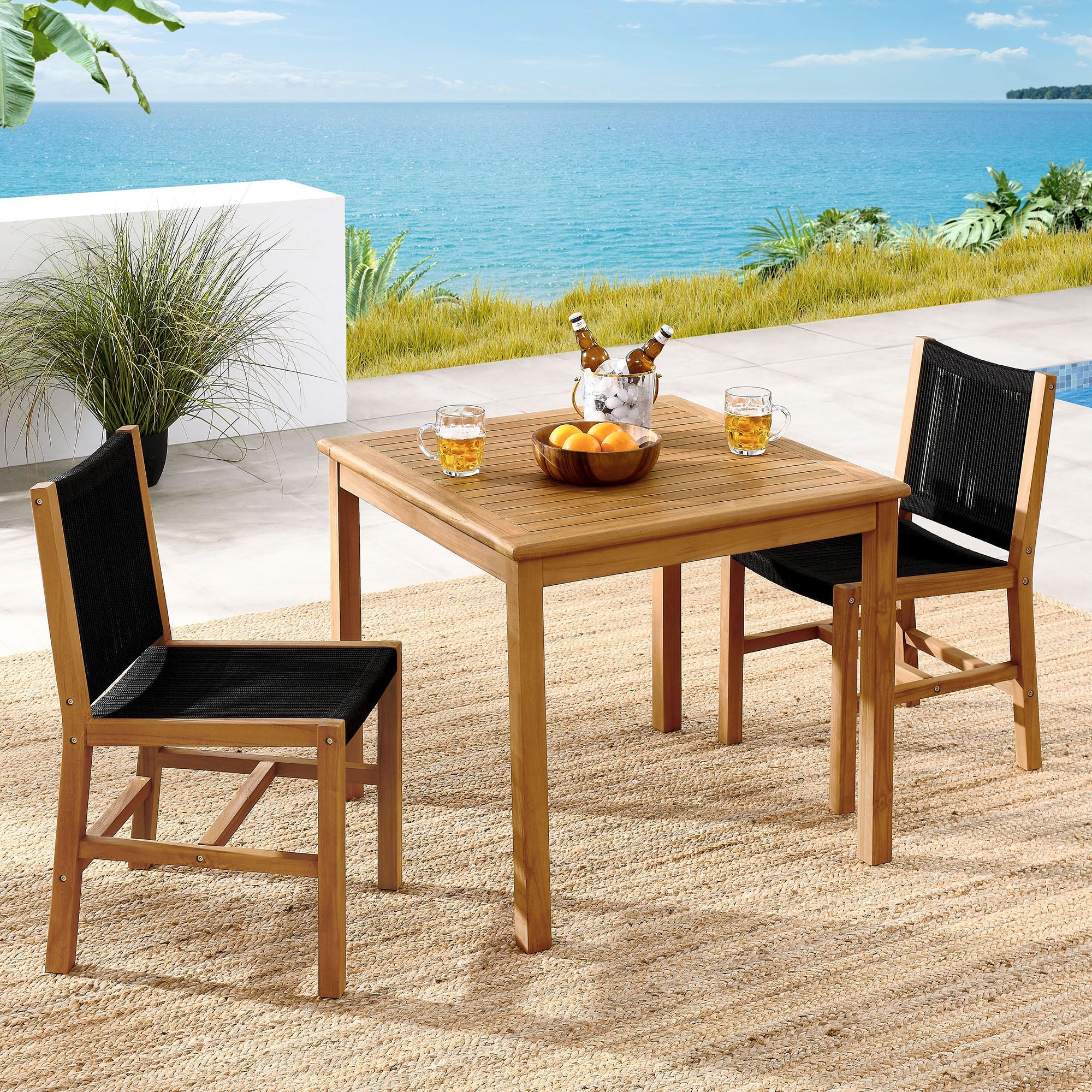 Vienna 3-Piece Outdoor Patio Teak and Rope Dining Set with Armless Chiars - Image 14