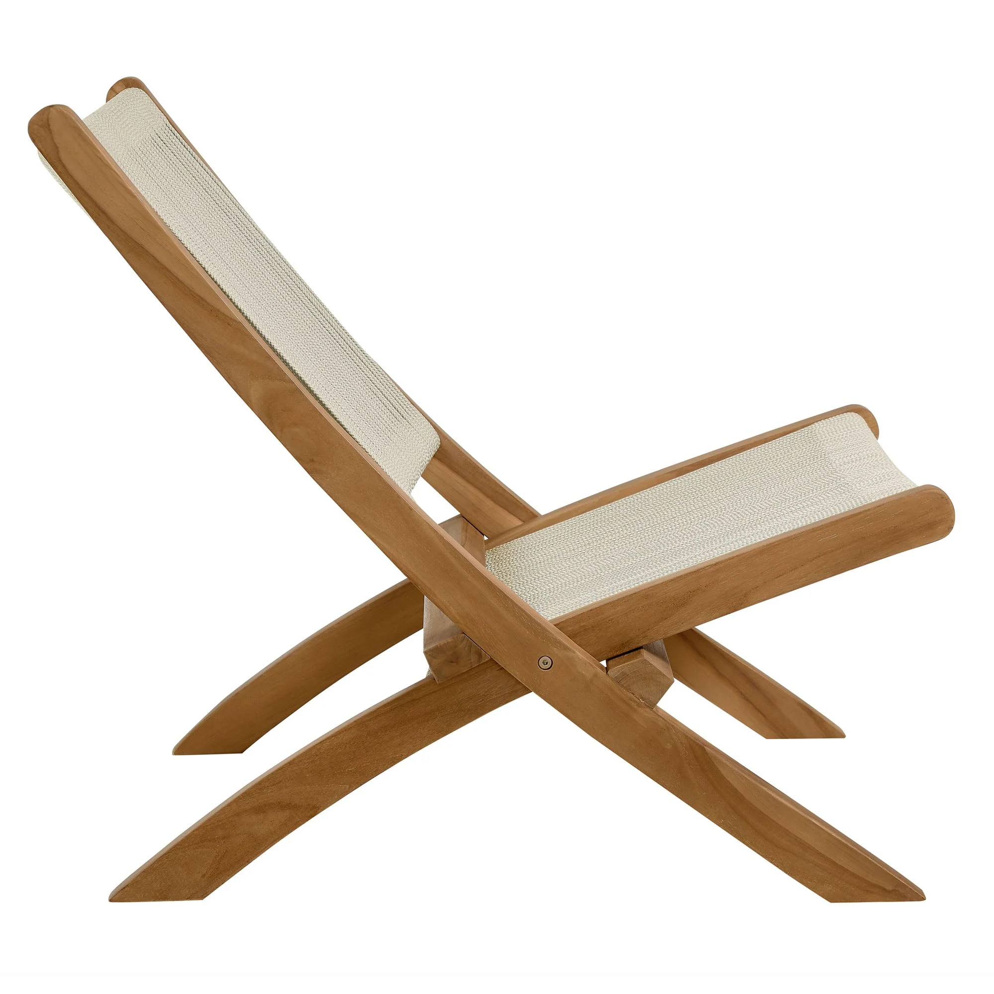 Vienna 3-Piece Outdoor Patio Teak and Rope Folding Lounge Chairs and Side Table - Image 9