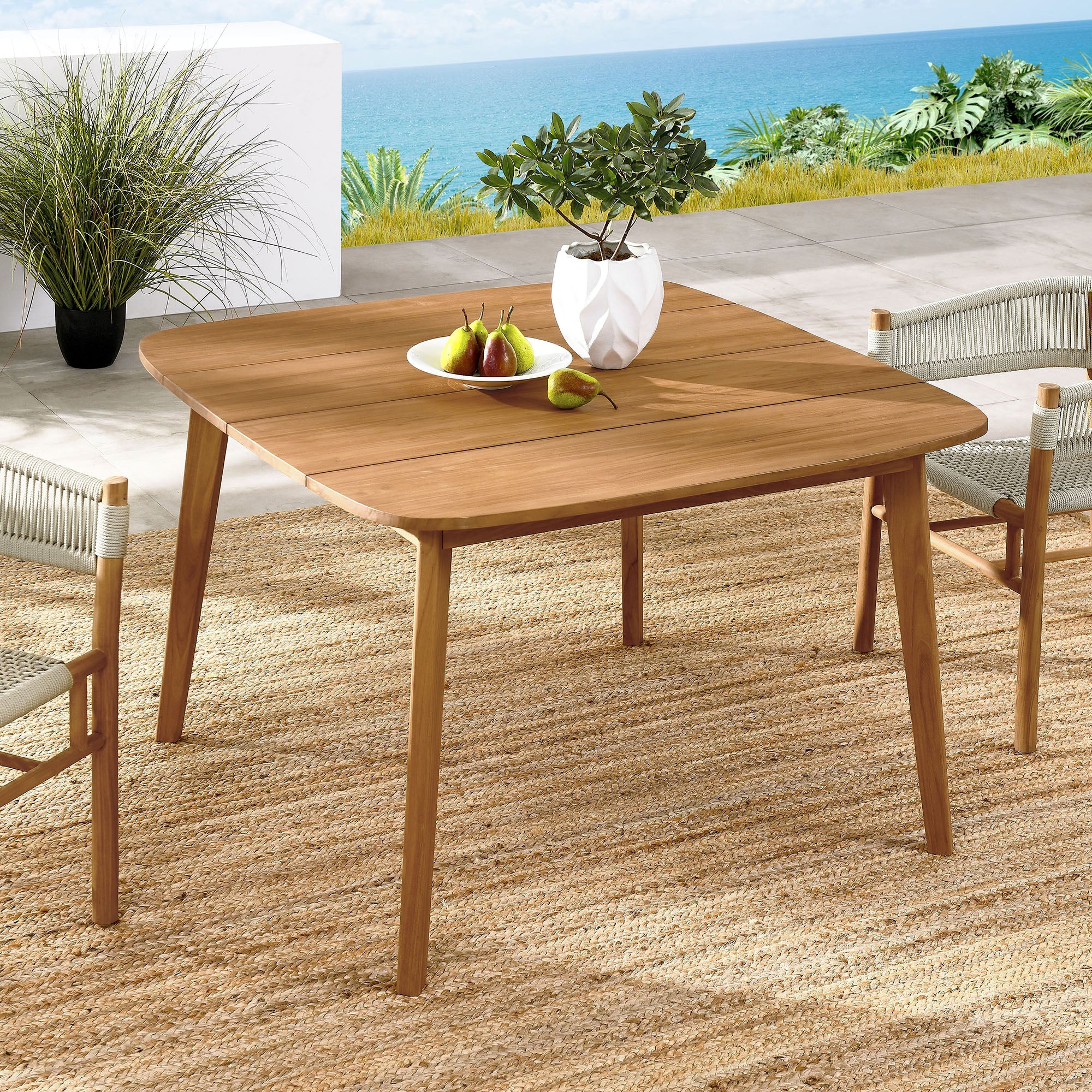 Vienna 46" Square Outdoor Patio Teak Wood Dining Table in Natural - Image 2