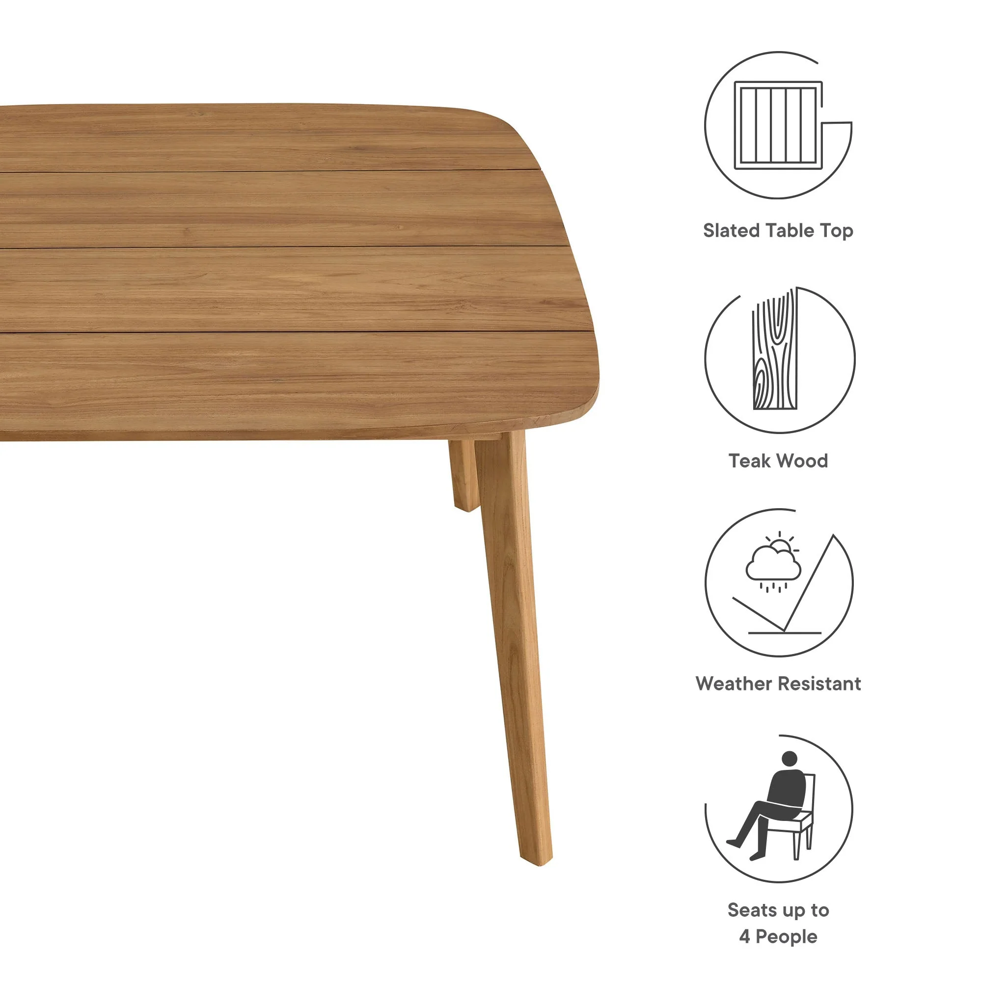 Vienna 46" Square Outdoor Patio Teak Wood Dining Table in Natural - Image 5