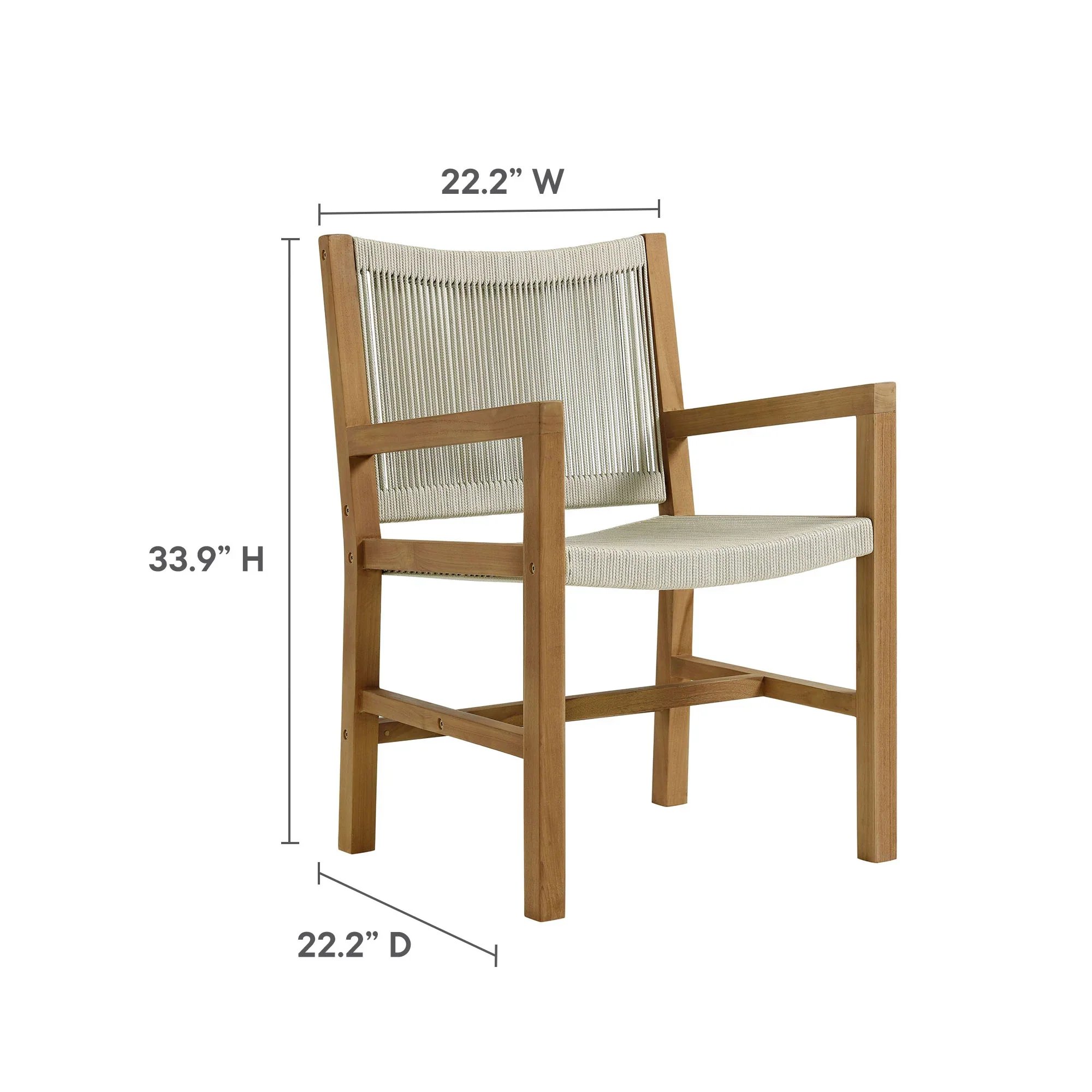 Vienna 5-Piece Outdoor Patio Teak and Rope Dining Set with Armchairs - Image 11