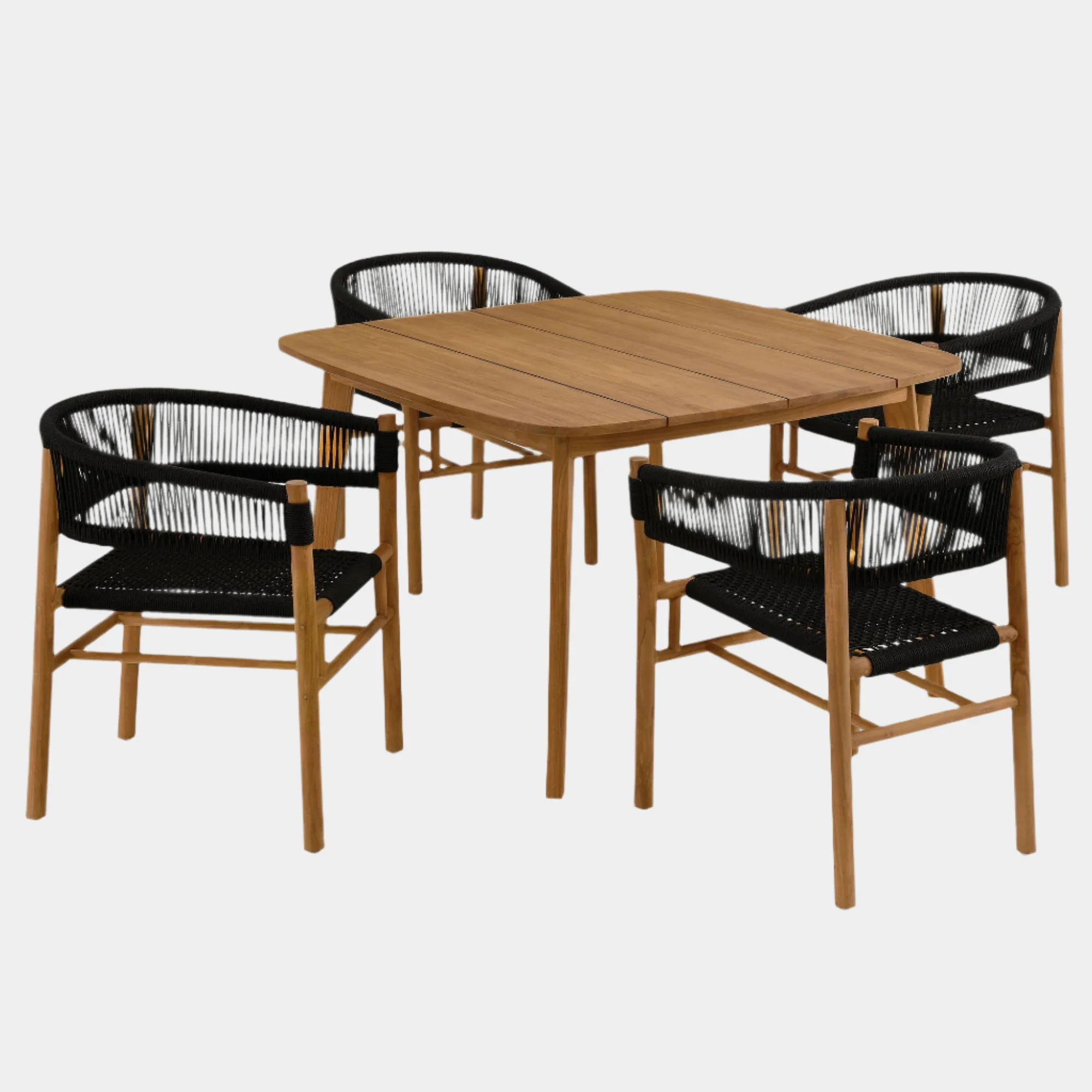 Vienna 5-Piece Outdoor Patio Teak and Rope Dining Set with Curved-Back Armchairs - Image 11