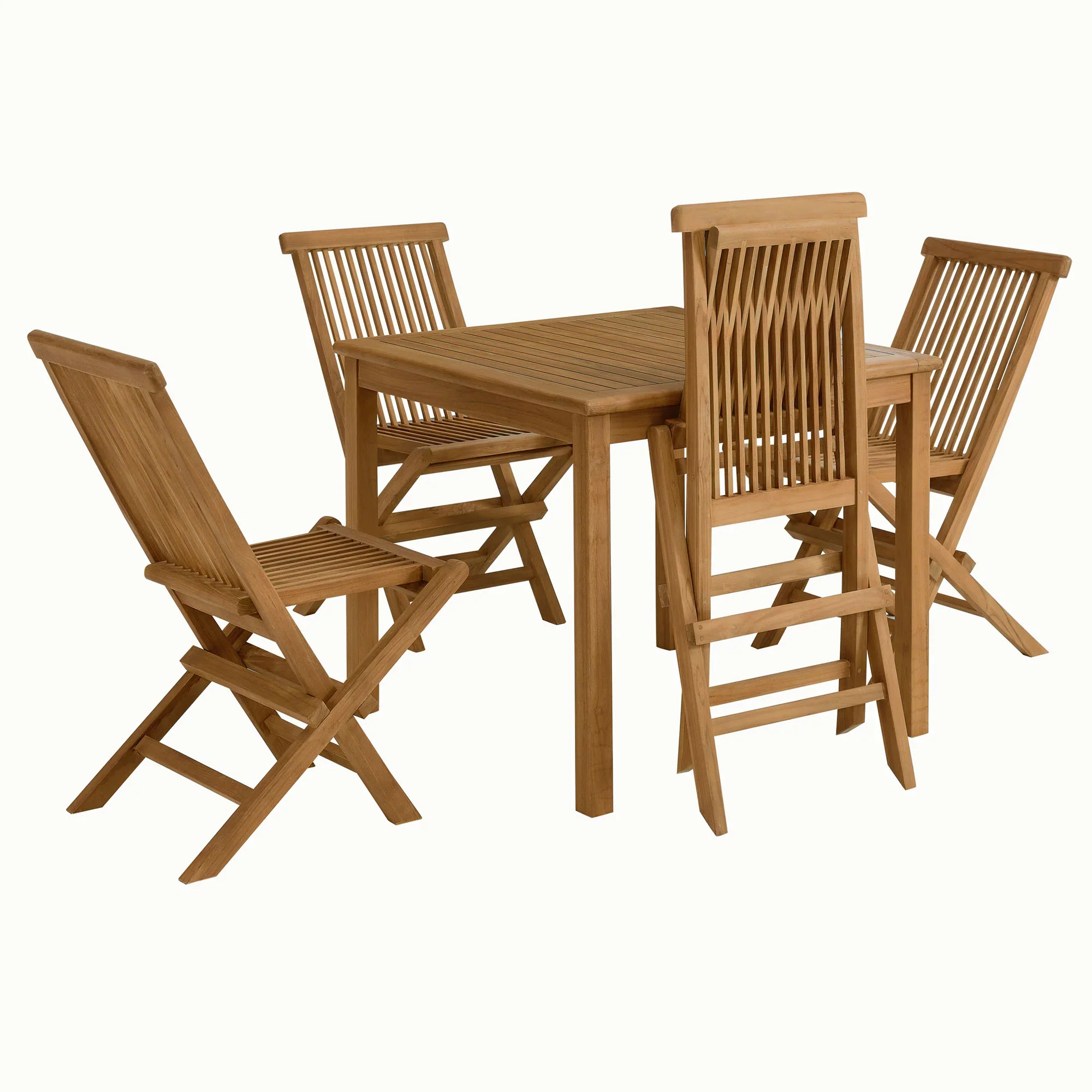 Vienna 5-Piece Outdoor Patio Teak Wood Dining Set with Folding Chairs in Natural Natural - Image 5