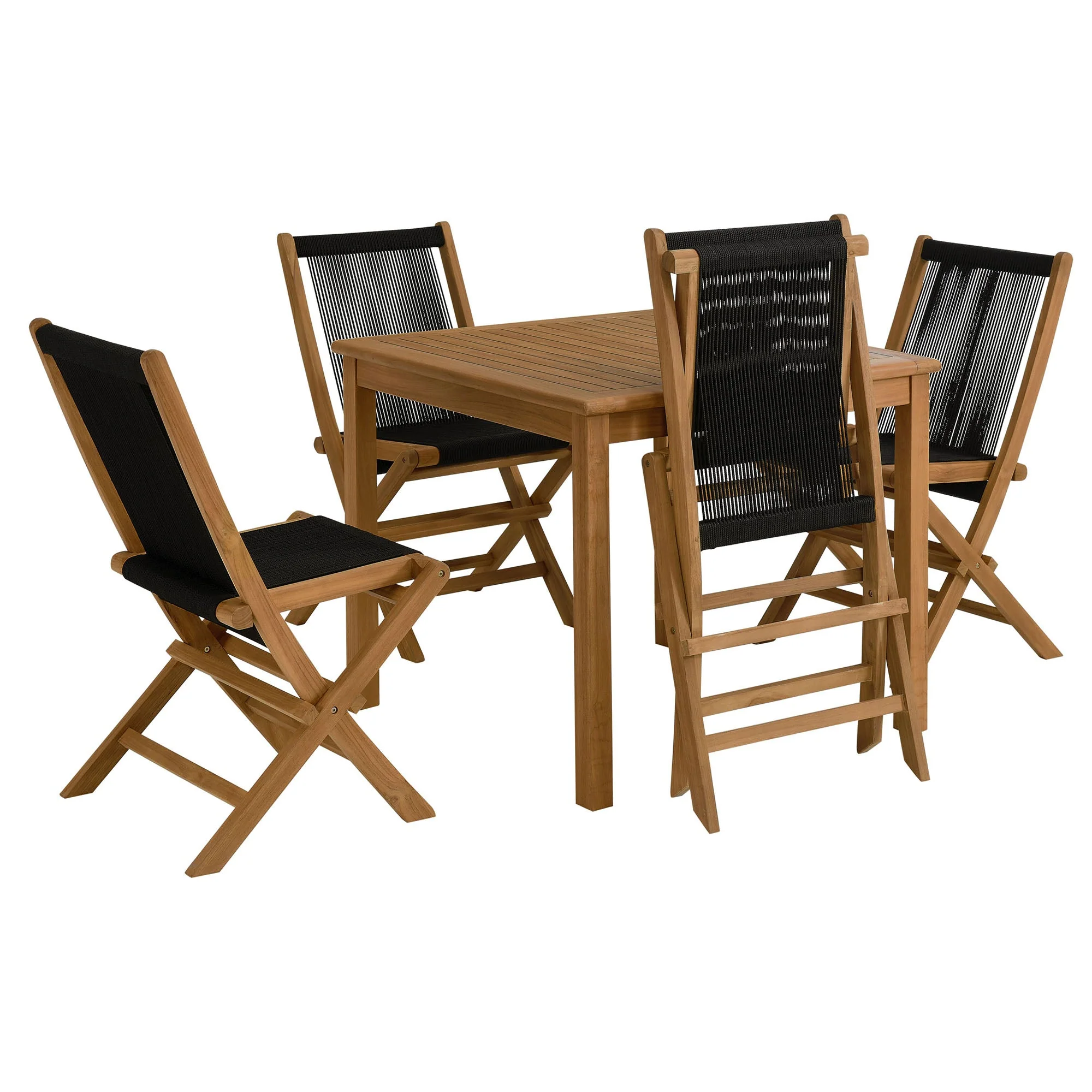 Vienna 5-Piece Outdoor Patio Teak Wood Dining Set with Rope Folding Chairs - Image 18