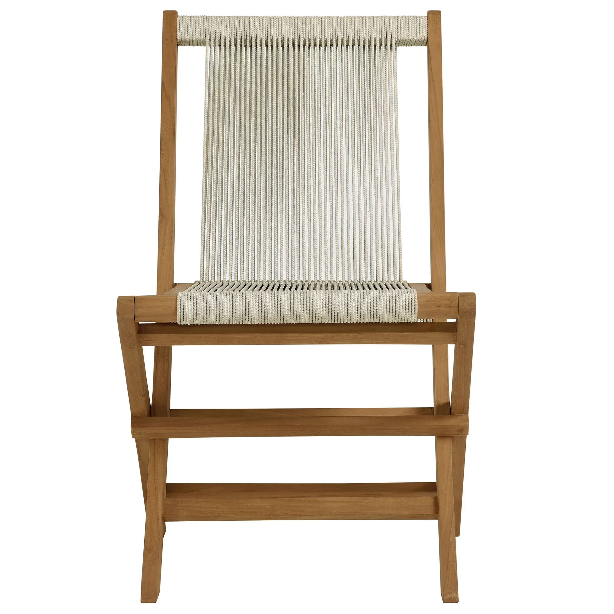 Vienna 5-Piece Outdoor Patio Teak Wood Dining Set with Rope Folding Chairs - Image 7