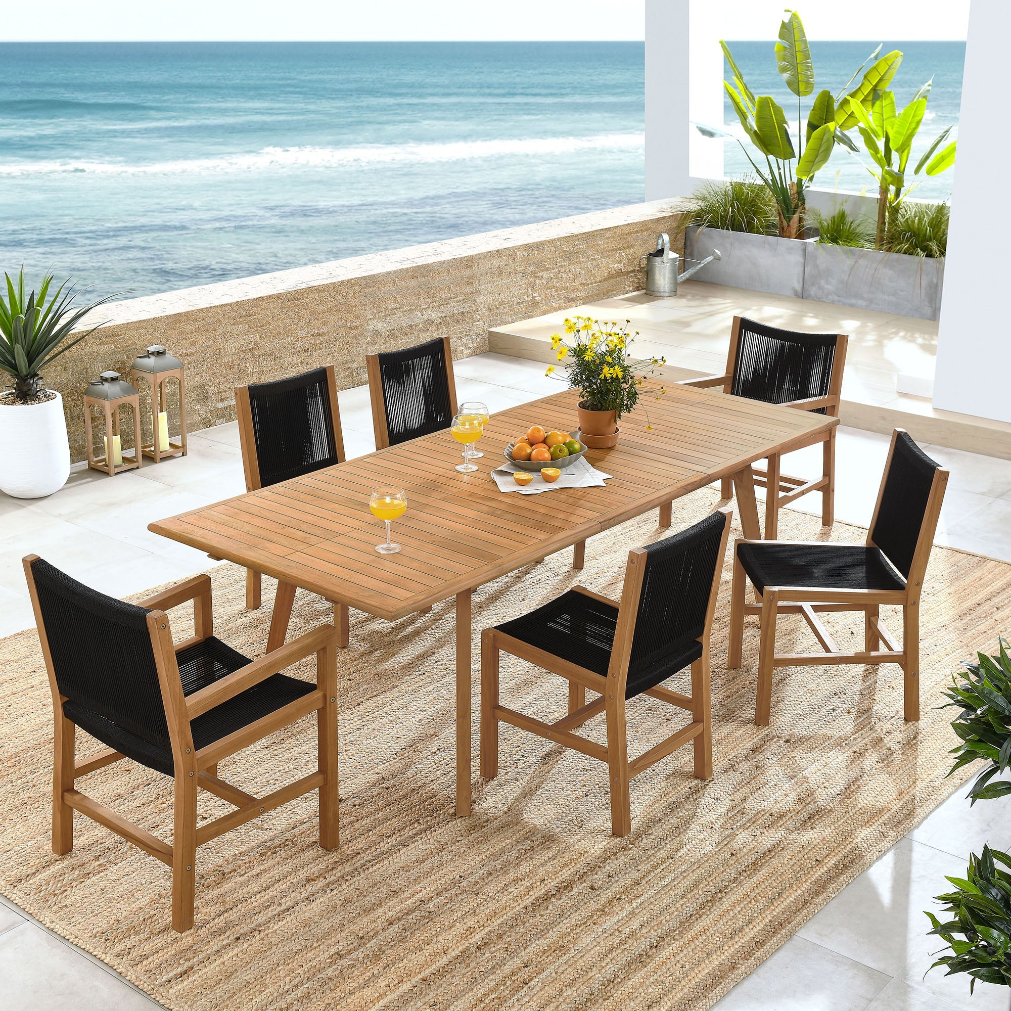 Vienna 7-Piece Outdoor Patio Teak and Rope Dining Set - Image 18