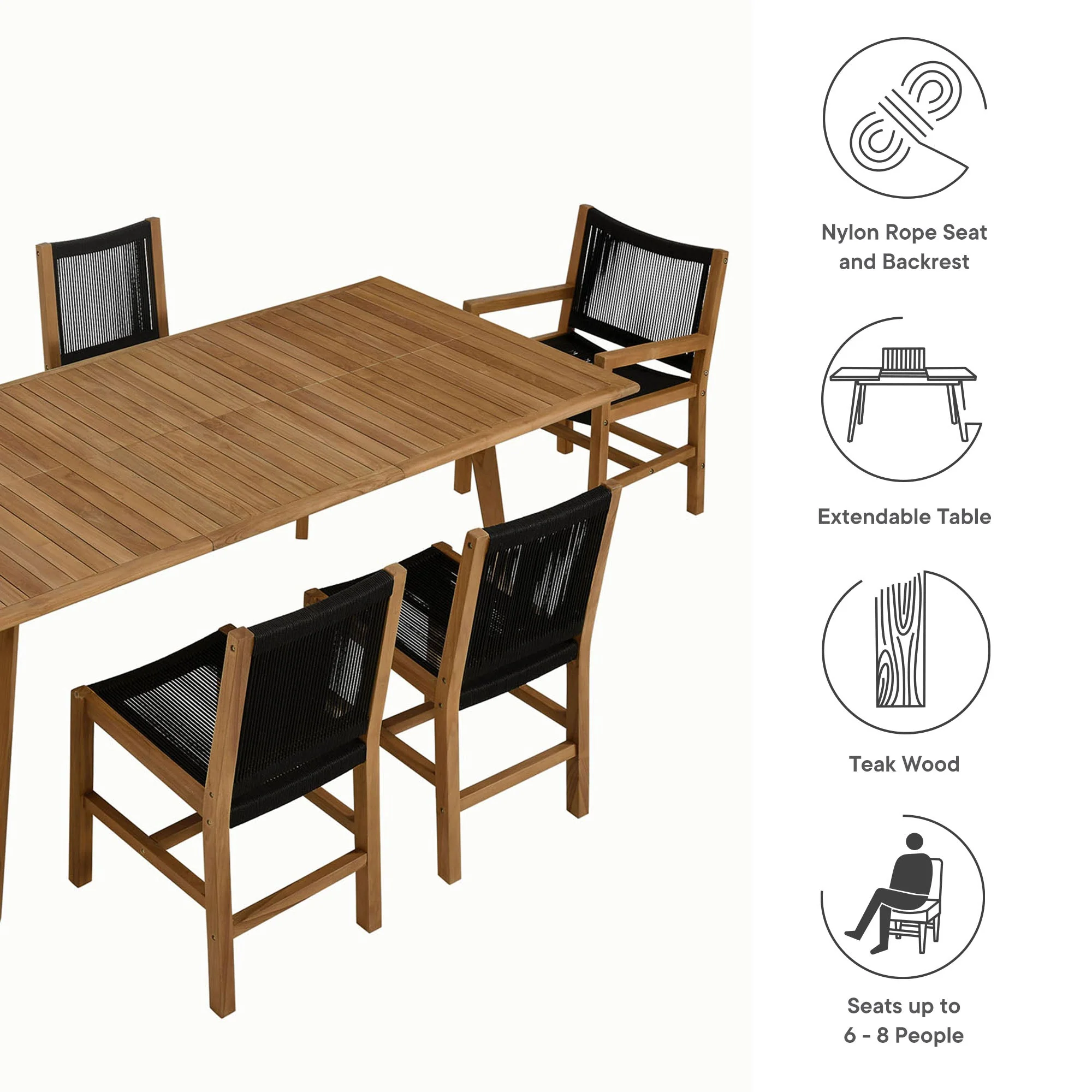 Vienna 7-Piece Outdoor Patio Teak and Rope Dining Set - Image 20