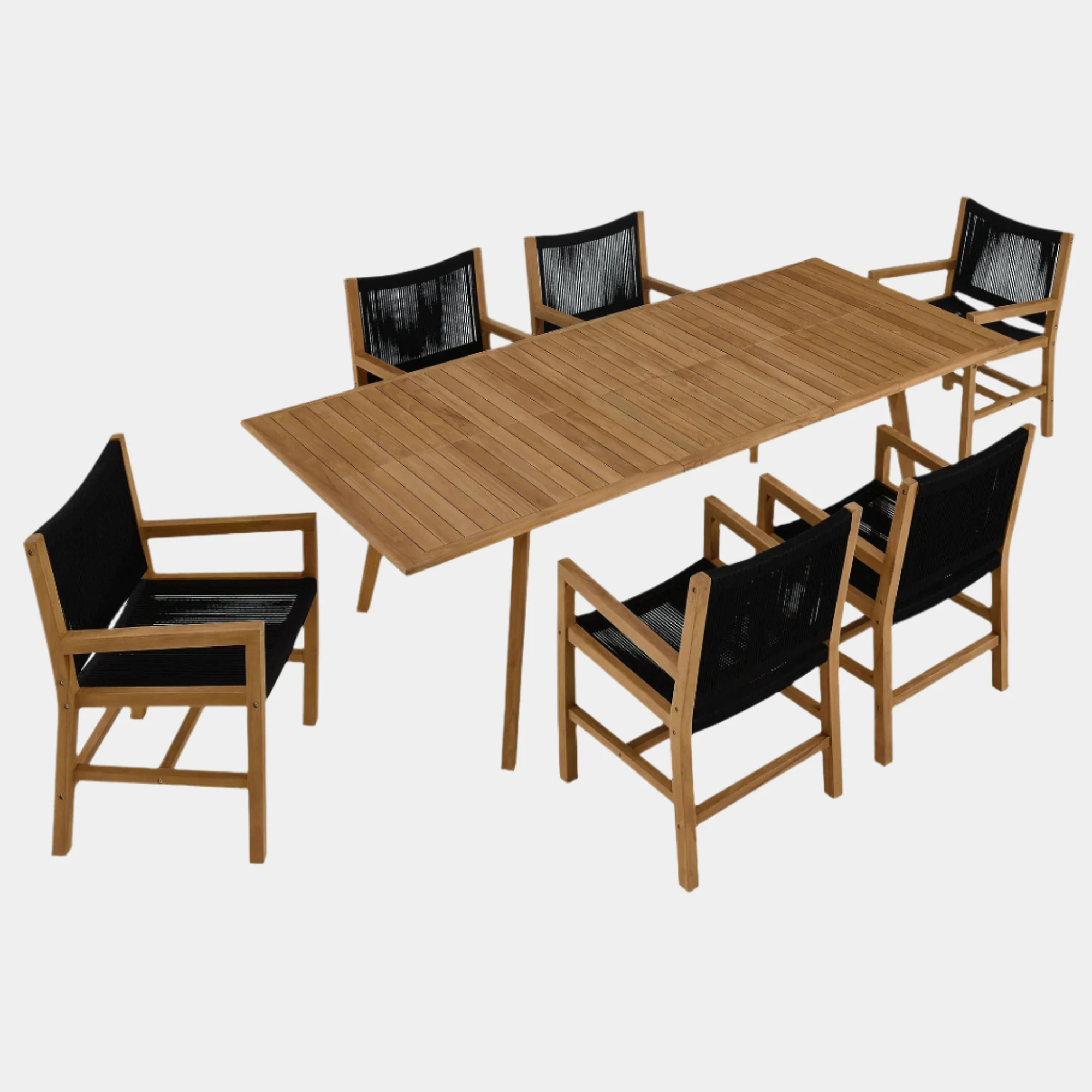 Vienna 7-Piece Outdoor Patio Teak and Rope Dining Set with Armchairs - Image 13