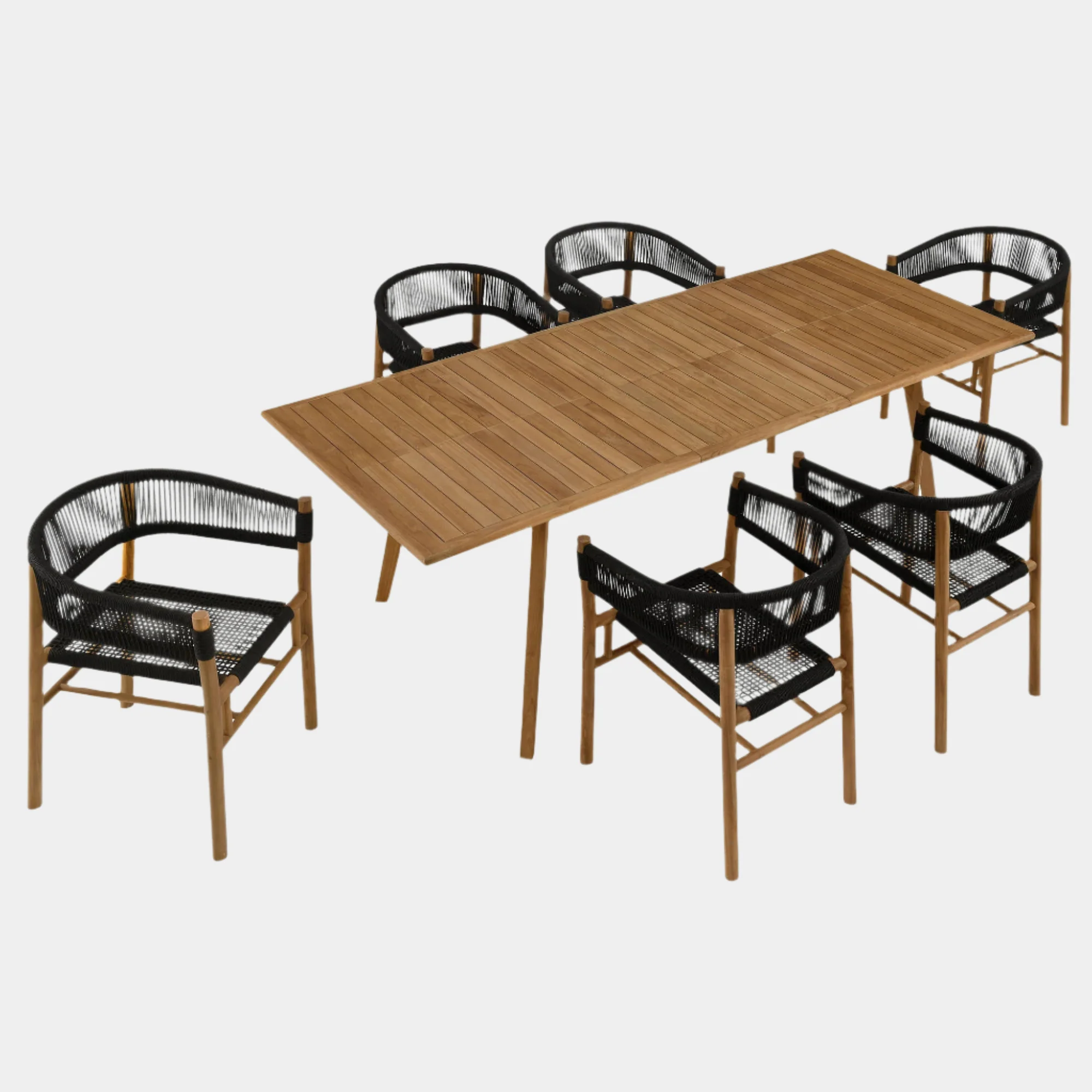 Vienna 7-Piece Outdoor Patio Teak and Rope Dining Set with Curved-Back Armchairs - Image 10