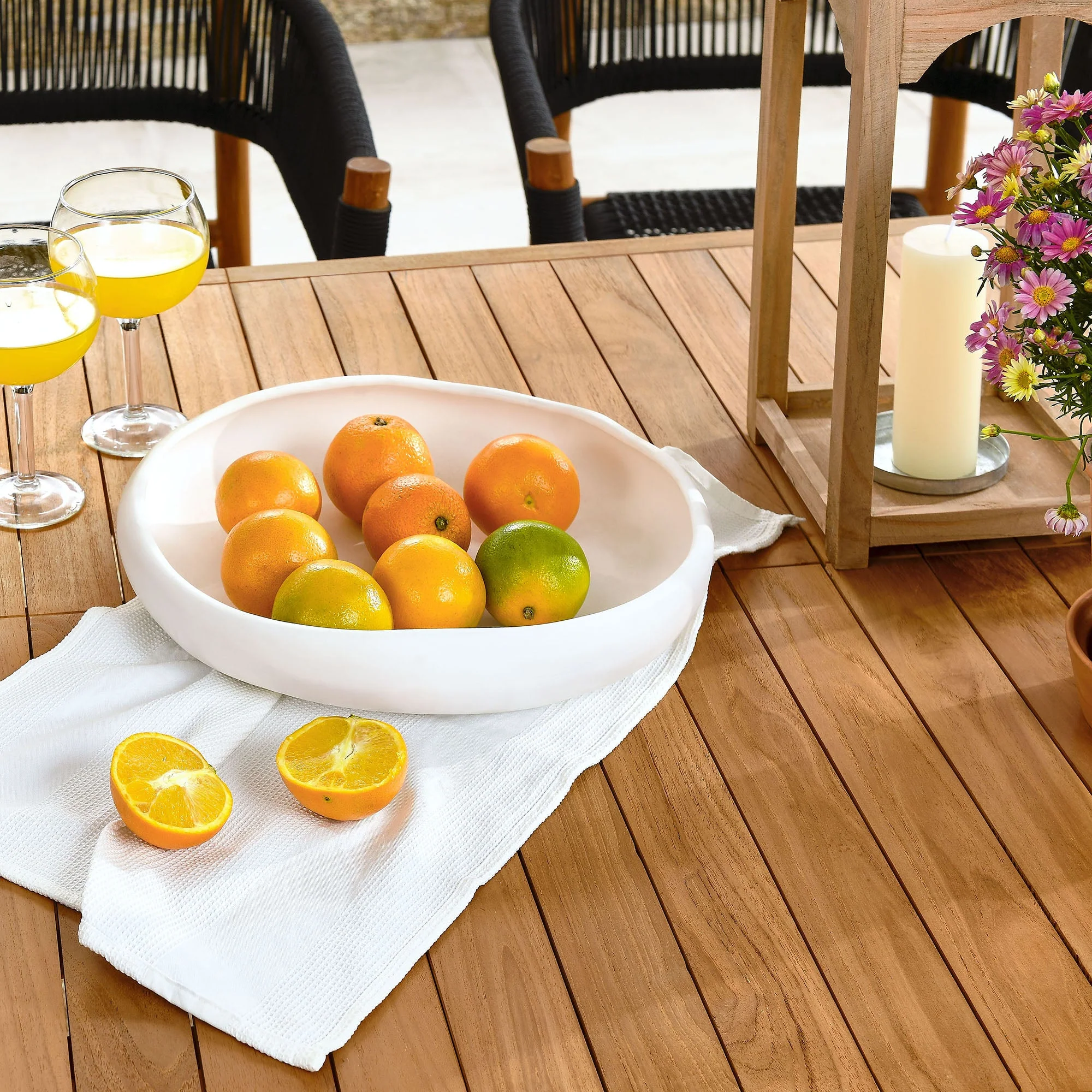 Vienna 7-Piece Outdoor Patio Teak and Rope Dining Set with Curved-Back Armchairs - Image 12