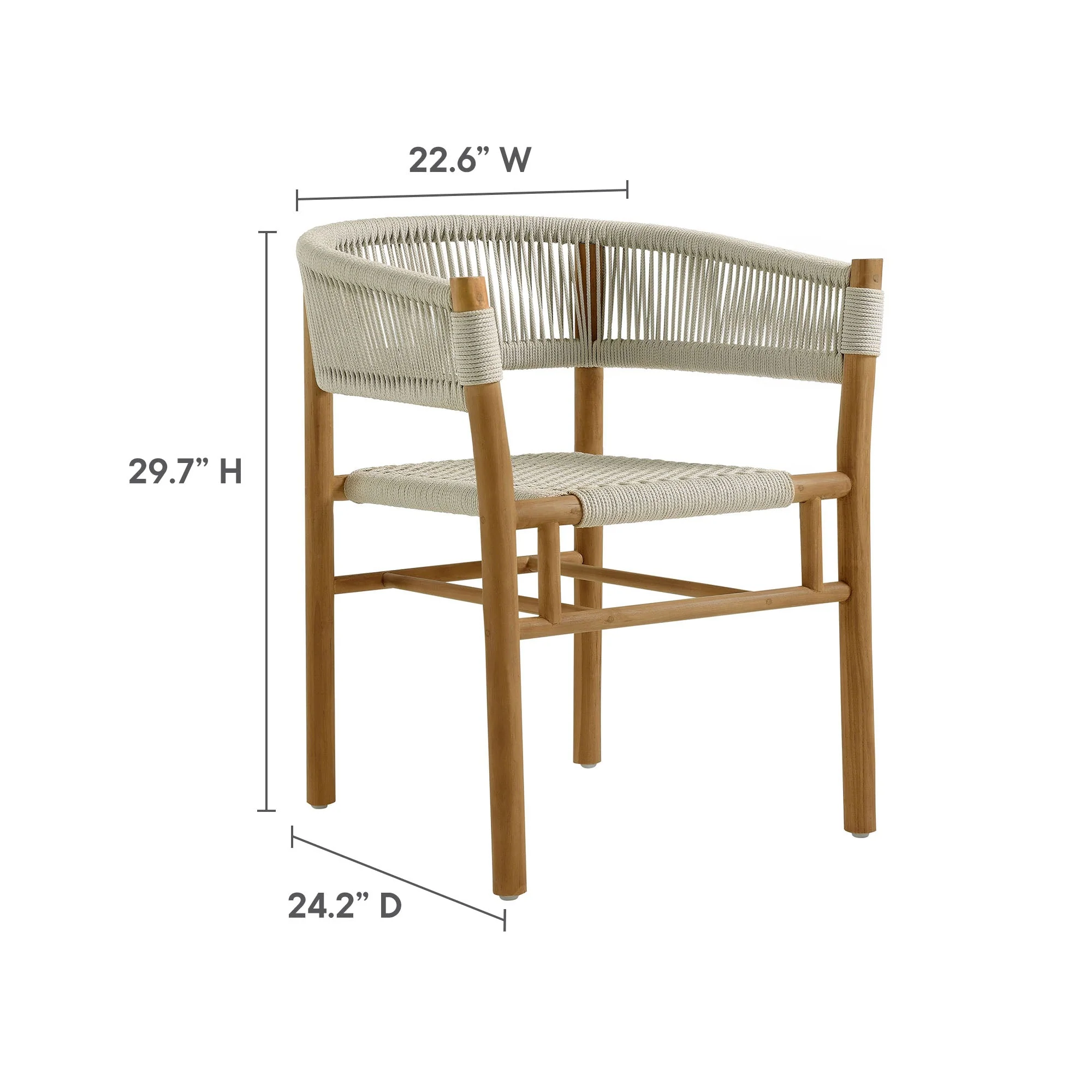 Vienna 7-Piece Outdoor Patio Teak and Rope Dining Set with Curved-Back Armchairs - Image 8