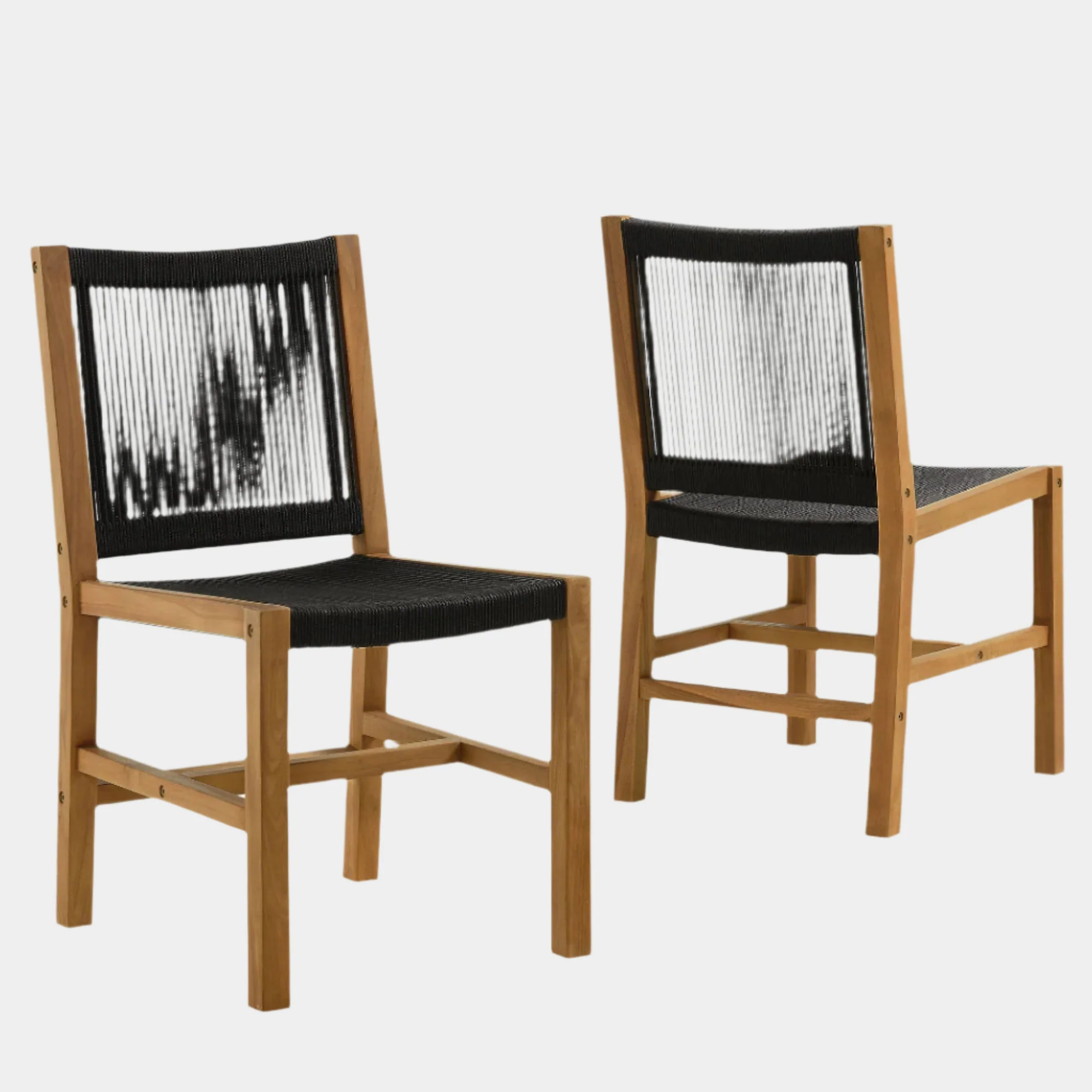 Vienna Outdoor Patio Teak and Rope Armless Dining Chairs Set of 2 - Image 11