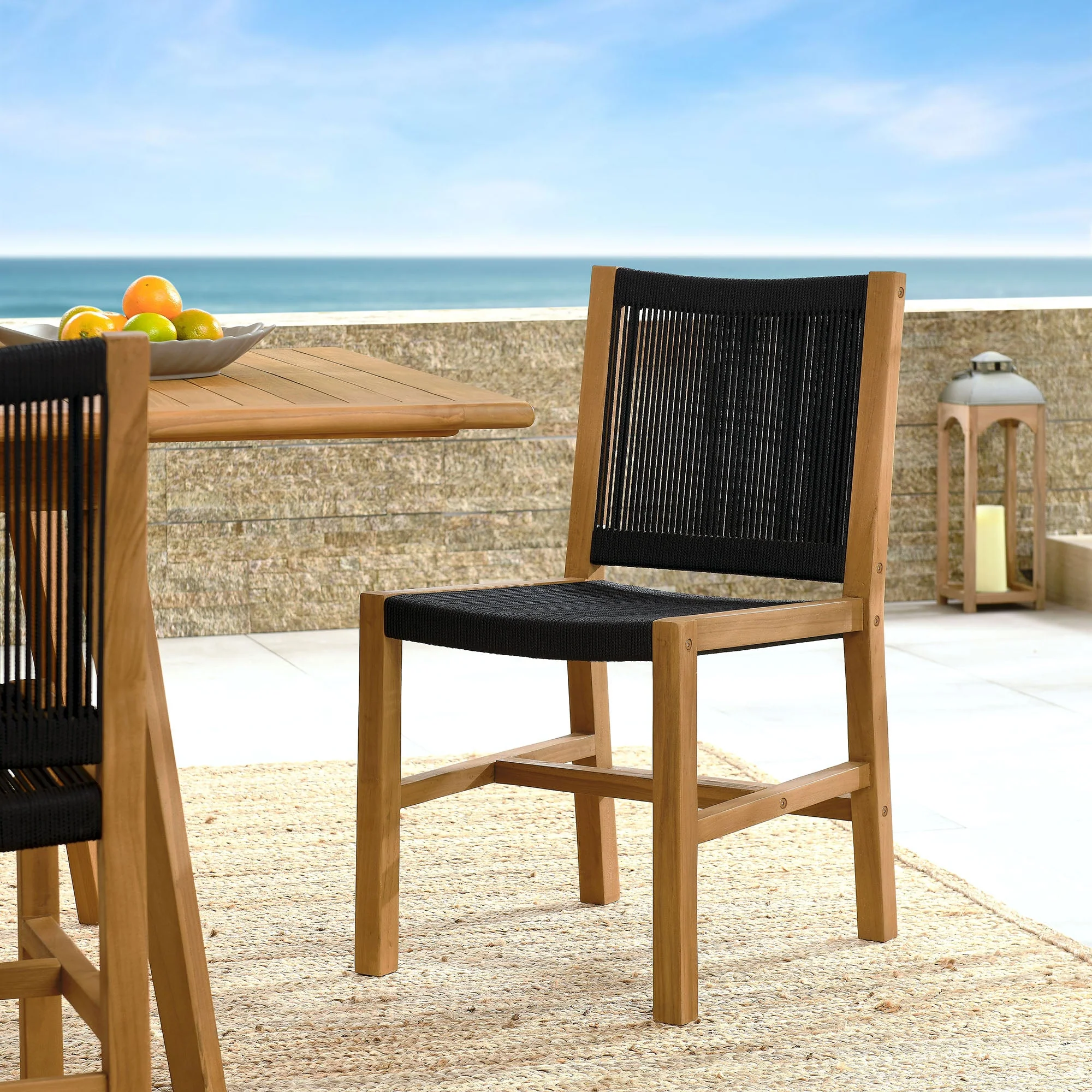 Vienna Outdoor Patio Teak and Rope Armless Dining Chairs Set of 2 - Image 12