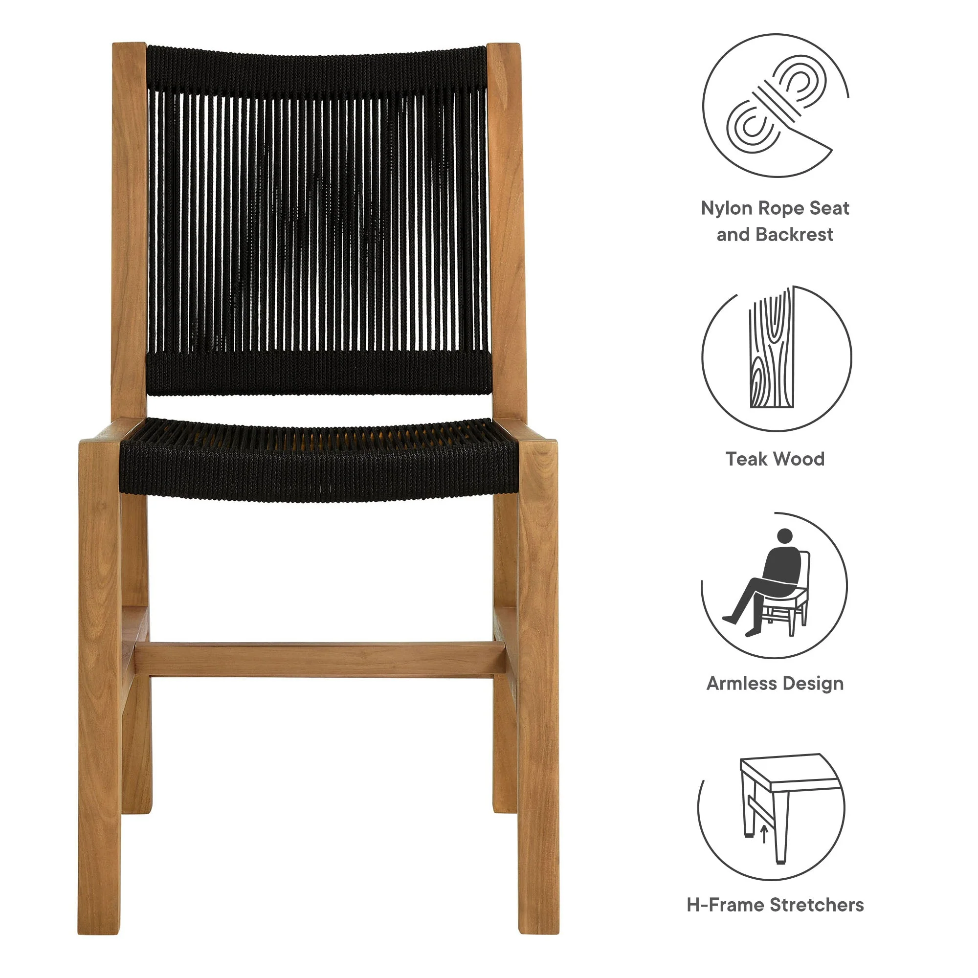 Vienna Outdoor Patio Teak and Rope Armless Dining Chairs Set of 2 - Image 18