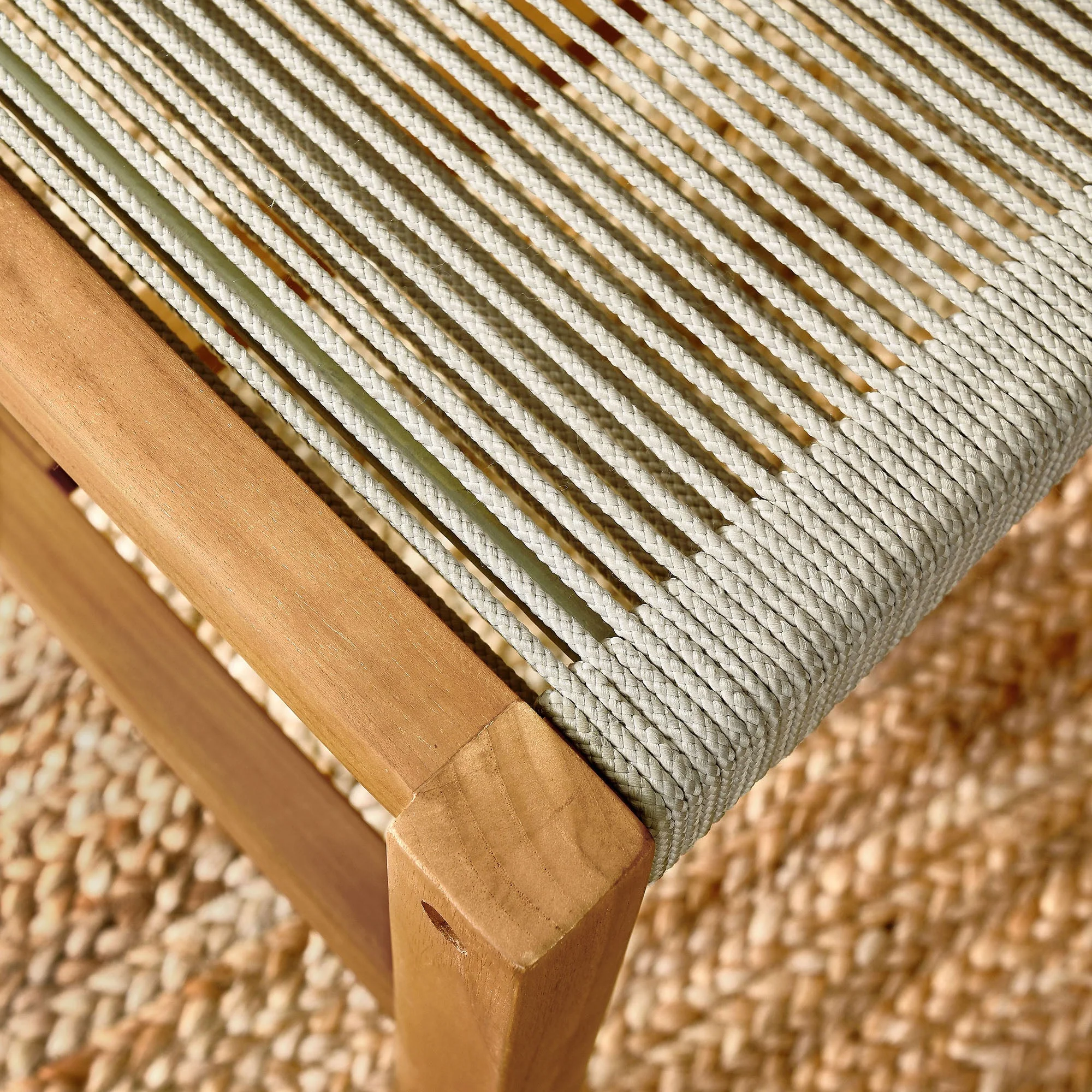 Vienna Outdoor Patio Teak and Rope Armless Dining Chairs Set of 2 - Image 3