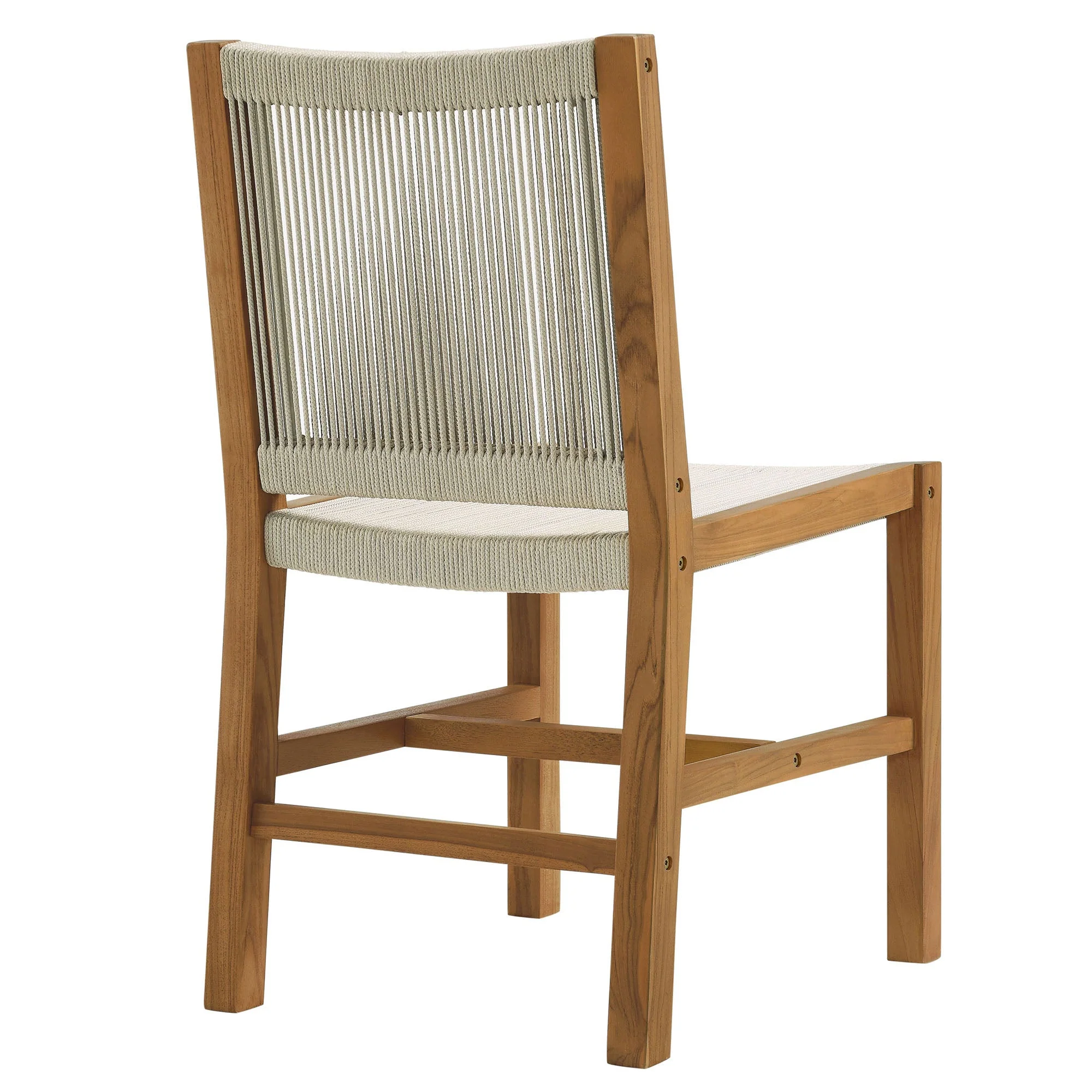 Vienna Outdoor Patio Teak and Rope Armless Dining Chairs Set of 2 - Image 6