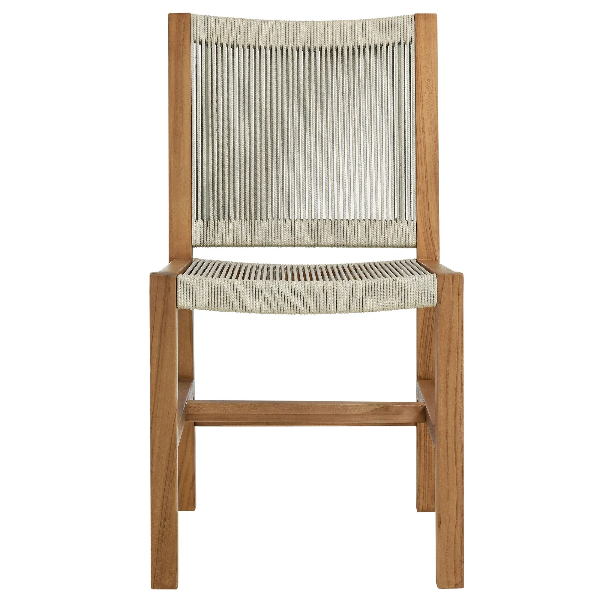 Vienna Outdoor Patio Teak and Rope Armless Dining Chairs Set of 2 - Image 7