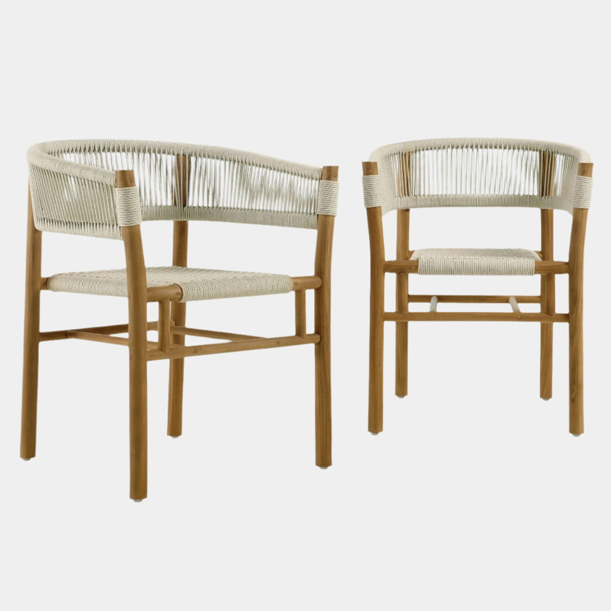 Vienna Outdoor Patio Teak and Rope Curved-Back Dining Armchairs Set of 2 - Image 12