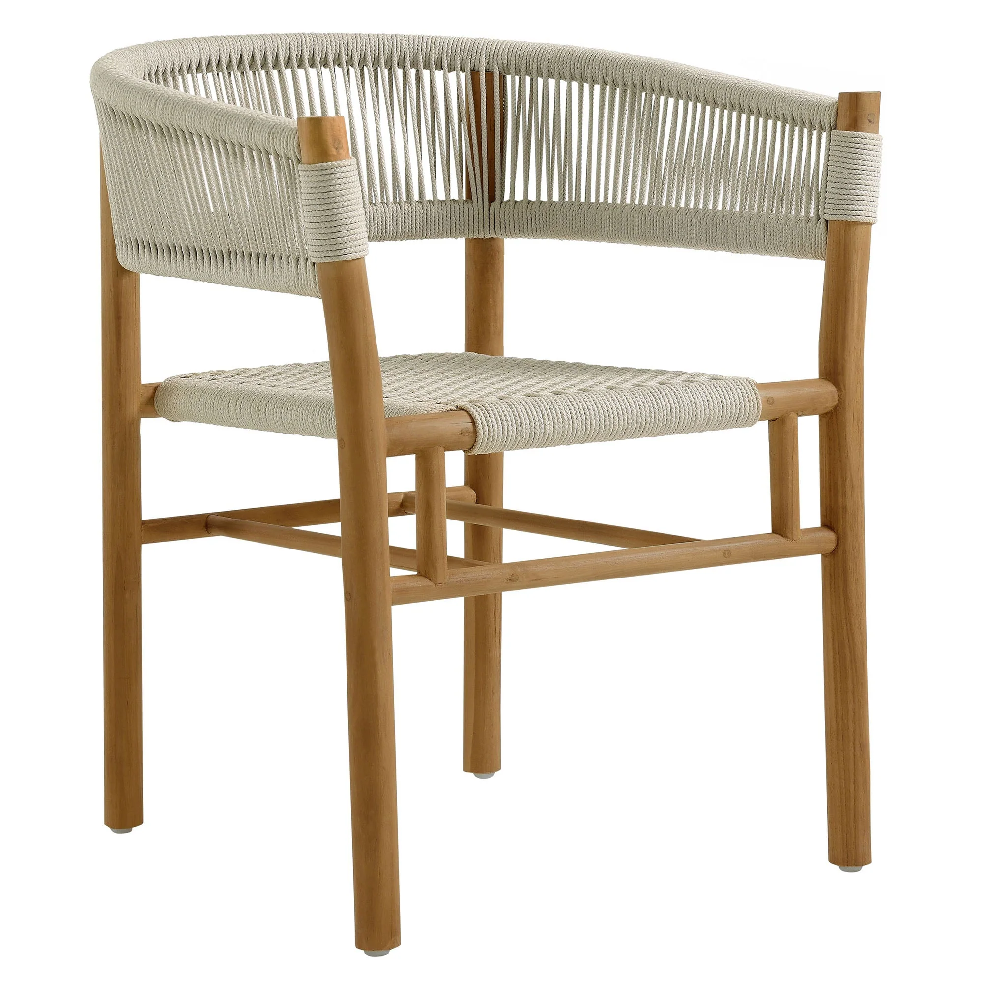 Vienna Outdoor Patio Teak and Rope Curved-Back Dining Armchairs Set of 2 - Image 15