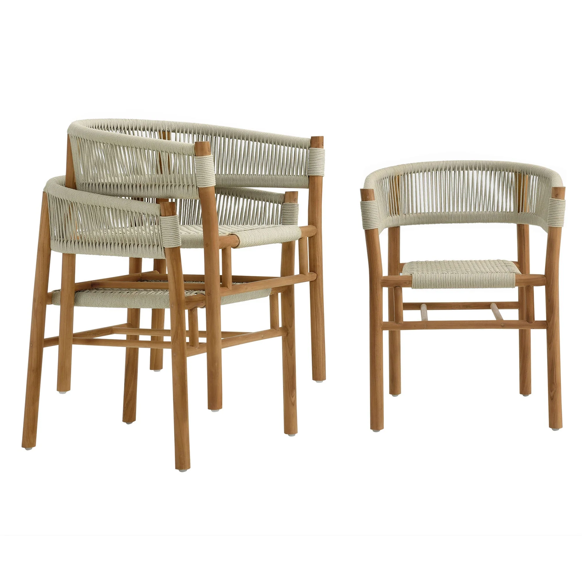 Vienna Outdoor Patio Teak and Rope Curved-Back Dining Armchairs Set of 2 - Image 19