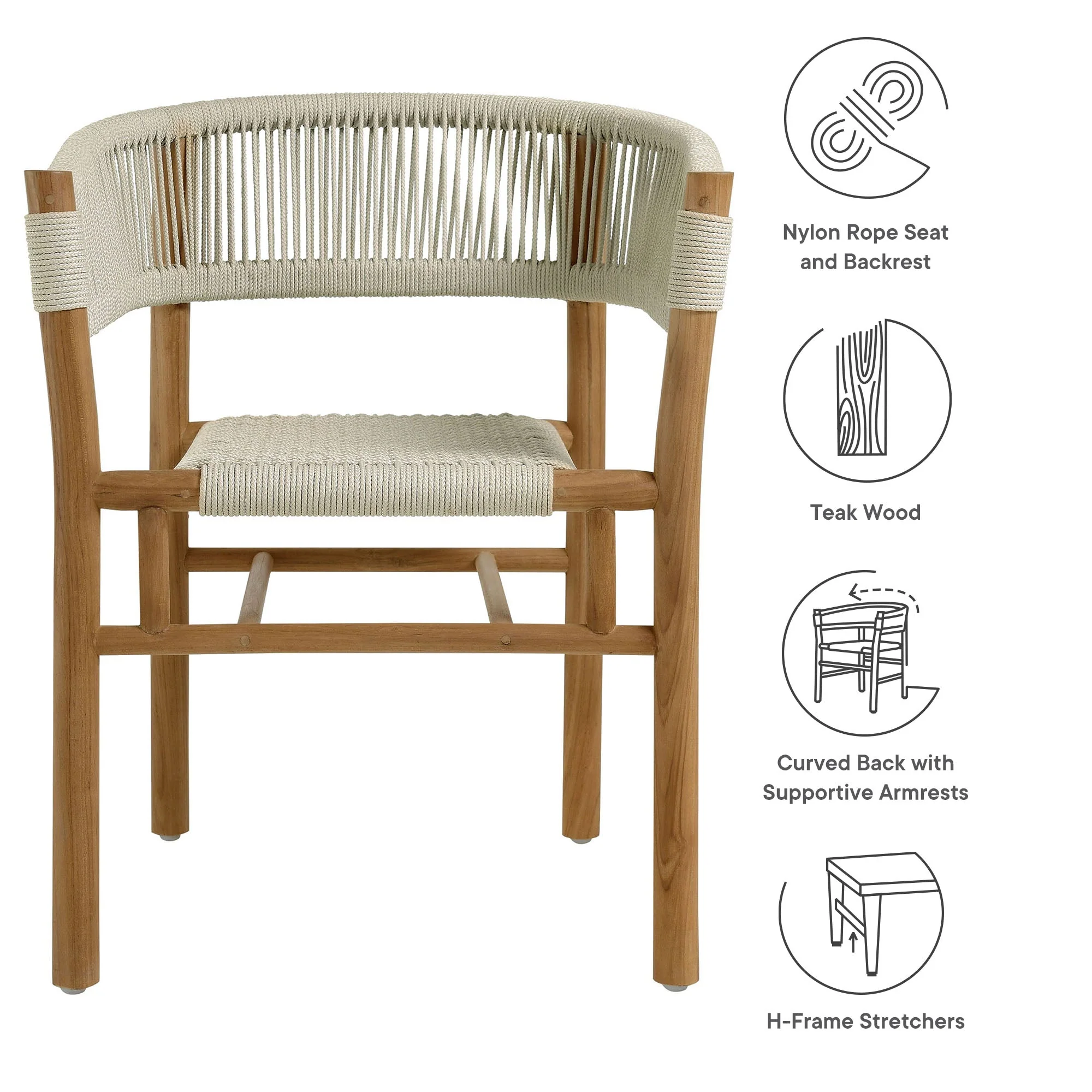 Vienna Outdoor Patio Teak and Rope Curved-Back Dining Armchairs Set of 2 - Image 21