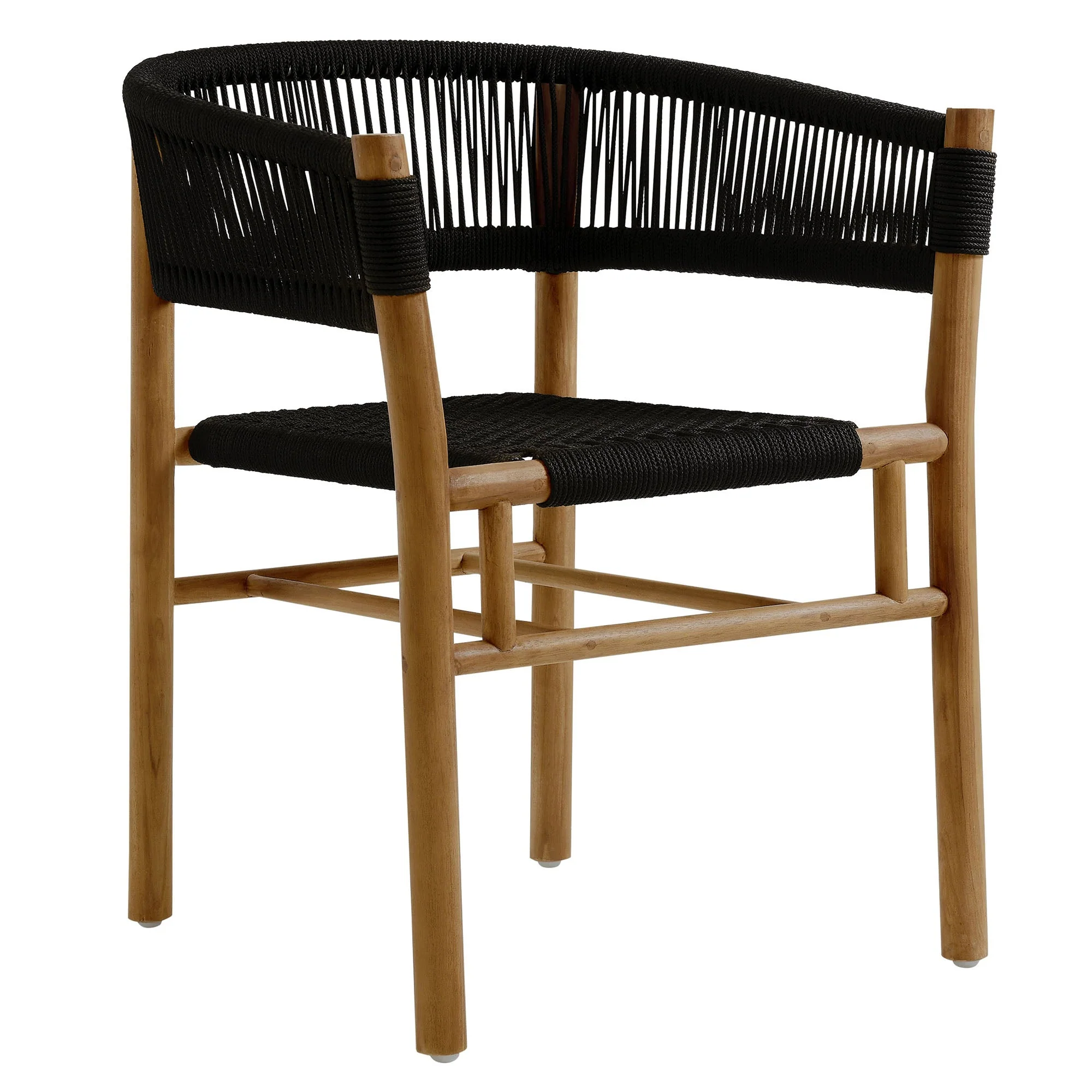 Vienna Outdoor Patio Teak and Rope Curved-Back Dining Armchairs Set of 2 - Image 4