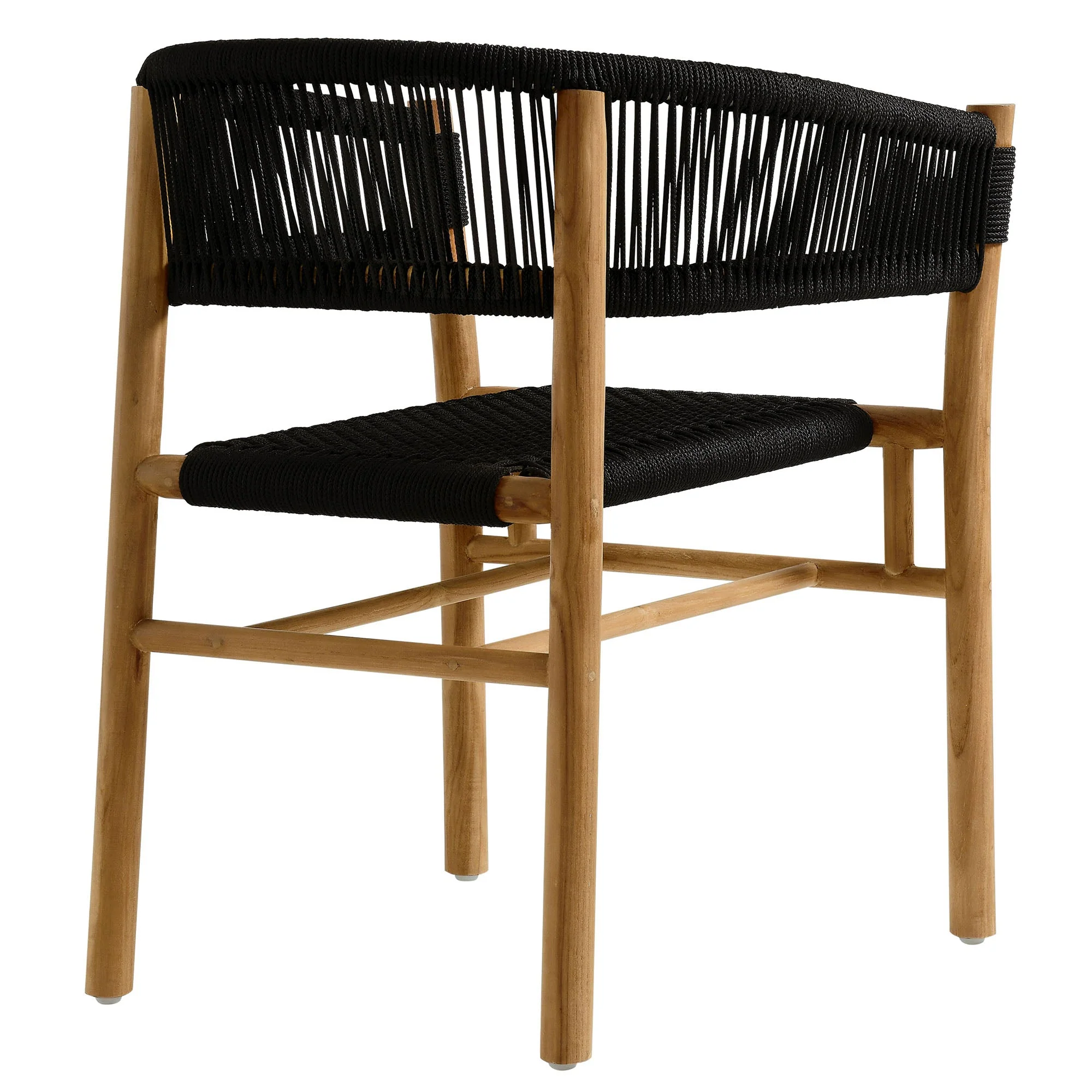 Vienna Outdoor Patio Teak and Rope Curved-Back Dining Armchairs Set of 2 - Image 6