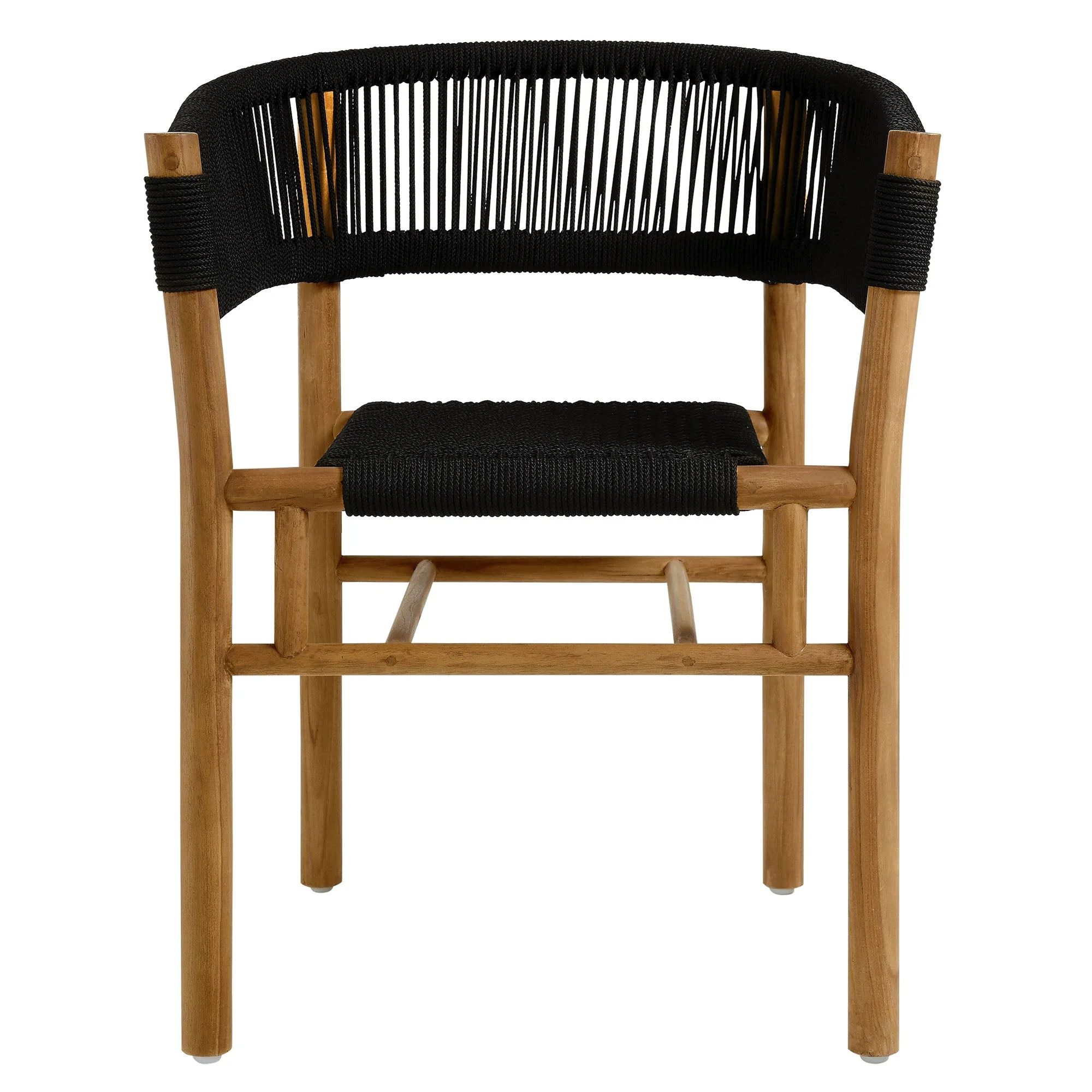 Vienna Outdoor Patio Teak and Rope Curved-Back Dining Armchairs Set of 2 - Image 7