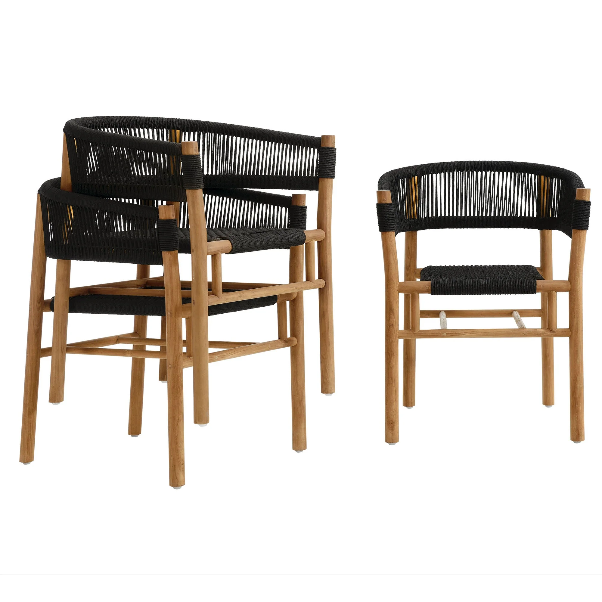 Vienna Outdoor Patio Teak and Rope Curved-Back Dining Armchairs Set of 2 - Image 8