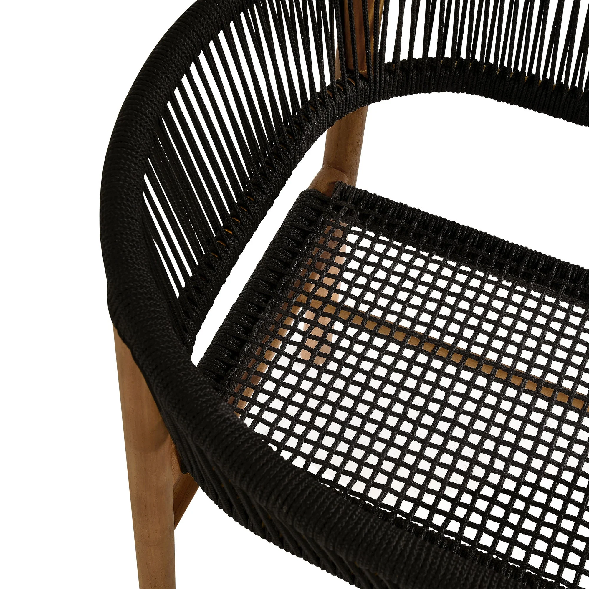 Vienna Outdoor Patio Teak and Rope Curved-Back Dining Armchairs Set of 2 - Image 9