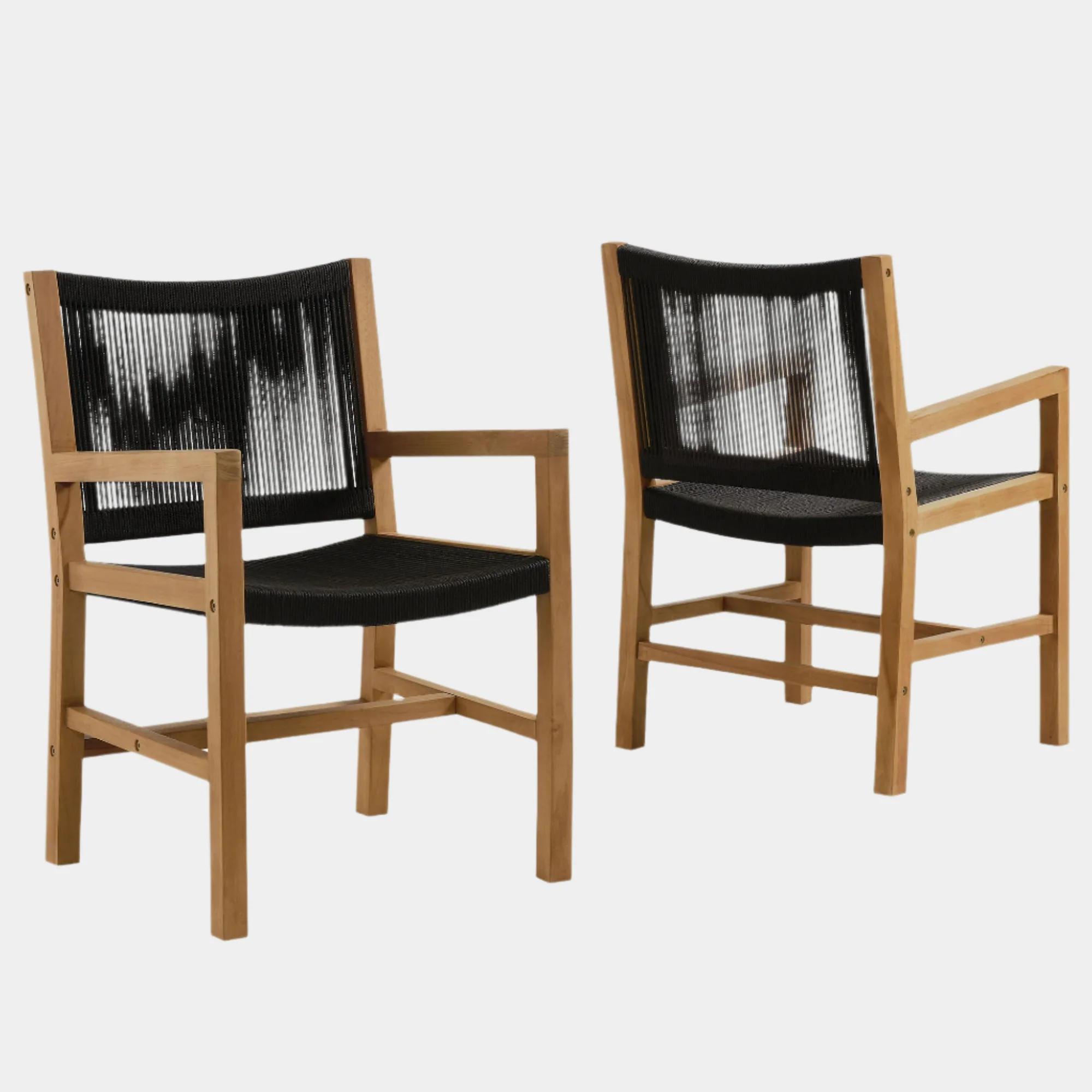 Vienna Outdoor Patio Teak and Rope Dining Armchairs Set of 2 - Image 11