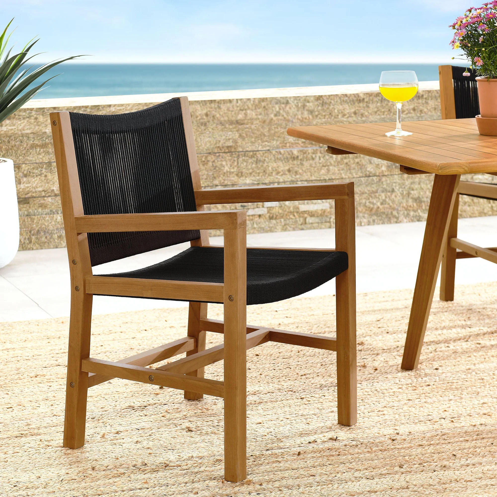 Vienna Outdoor Patio Teak and Rope Dining Armchairs Set of 2 - Image 12