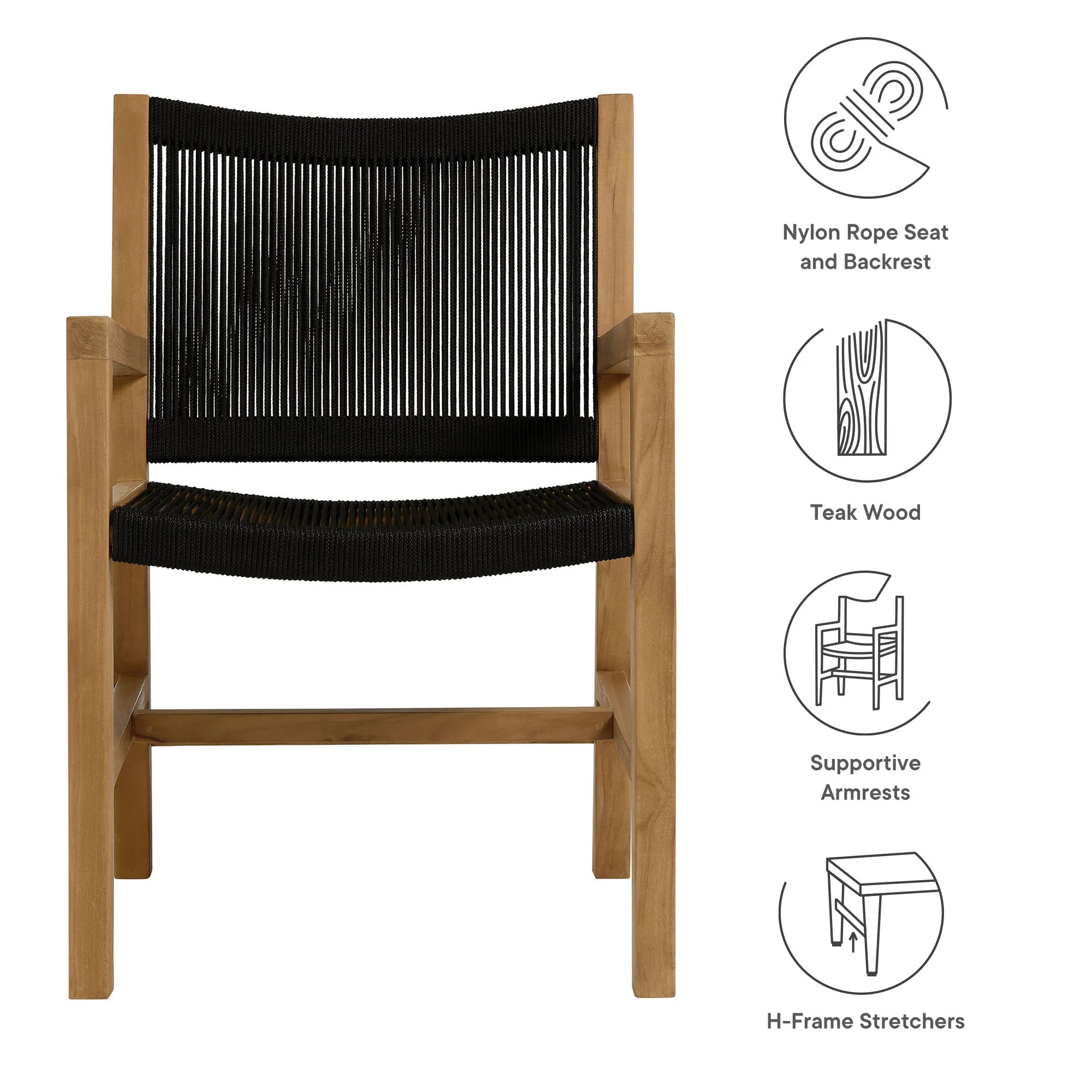 Vienna Outdoor Patio Teak and Rope Dining Armchairs Set of 2 - Image 19