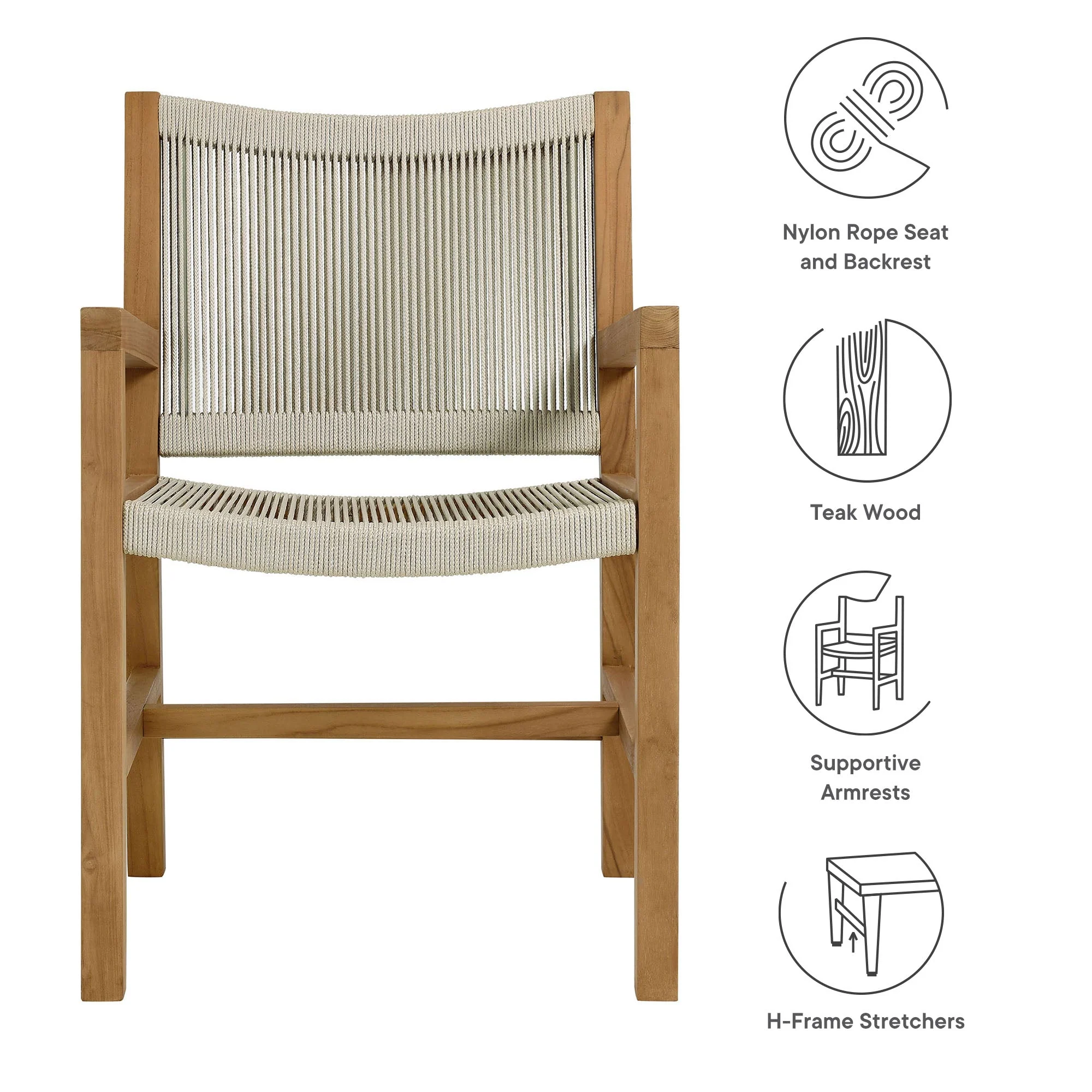 Vienna Outdoor Patio Teak and Rope Dining Armchairs Set of 2 - Image 9
