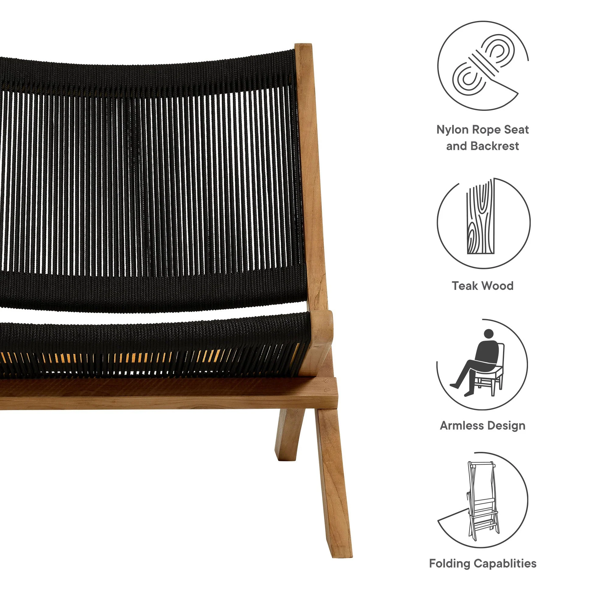 Vienna Outdoor Patio Teak and Rope Folding Accent Lounge Chair - Image 19