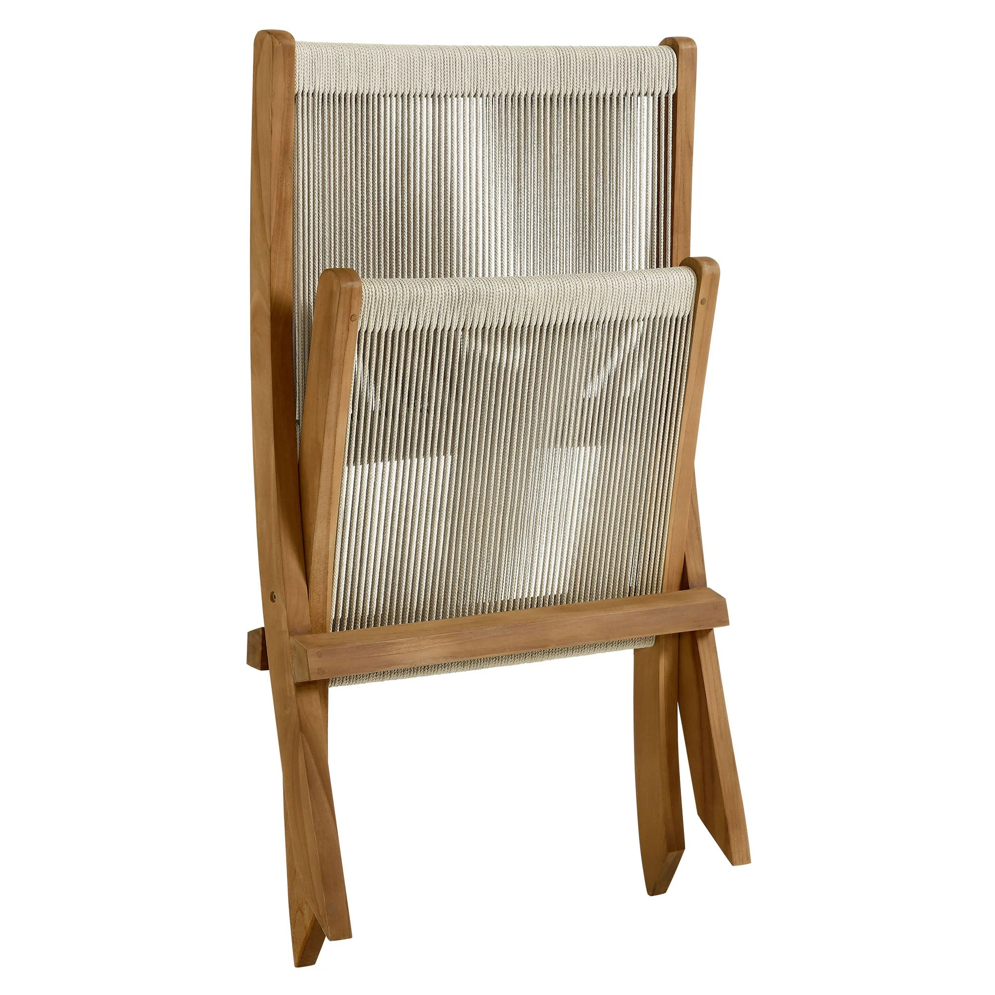 Vienna Outdoor Patio Teak and Rope Folding Accent Lounge Chair - Image 7