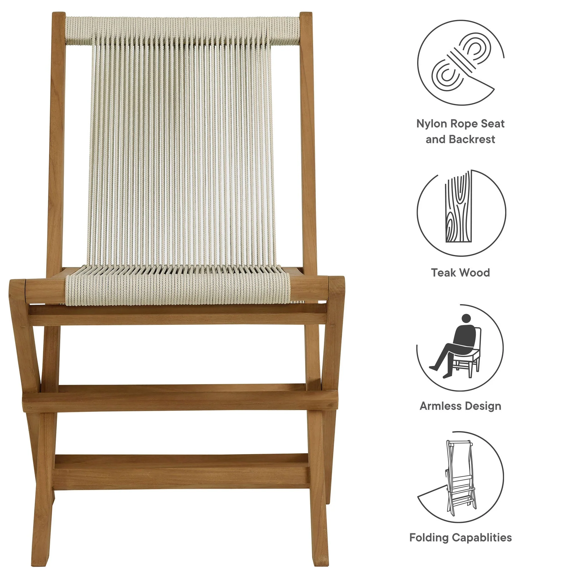 Vienna Outdoor Patio Teak and Rope Folding Chairs Set of 4 - Image 10