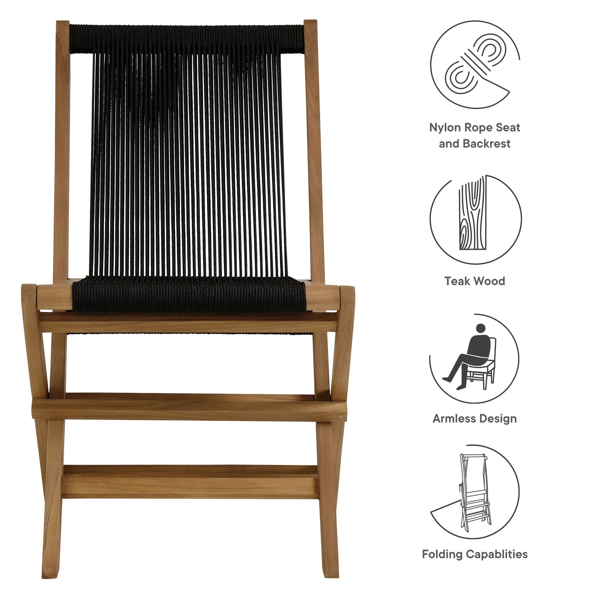 Vienna Outdoor Patio Teak and Rope Folding Chairs Set of 4 - Image 21