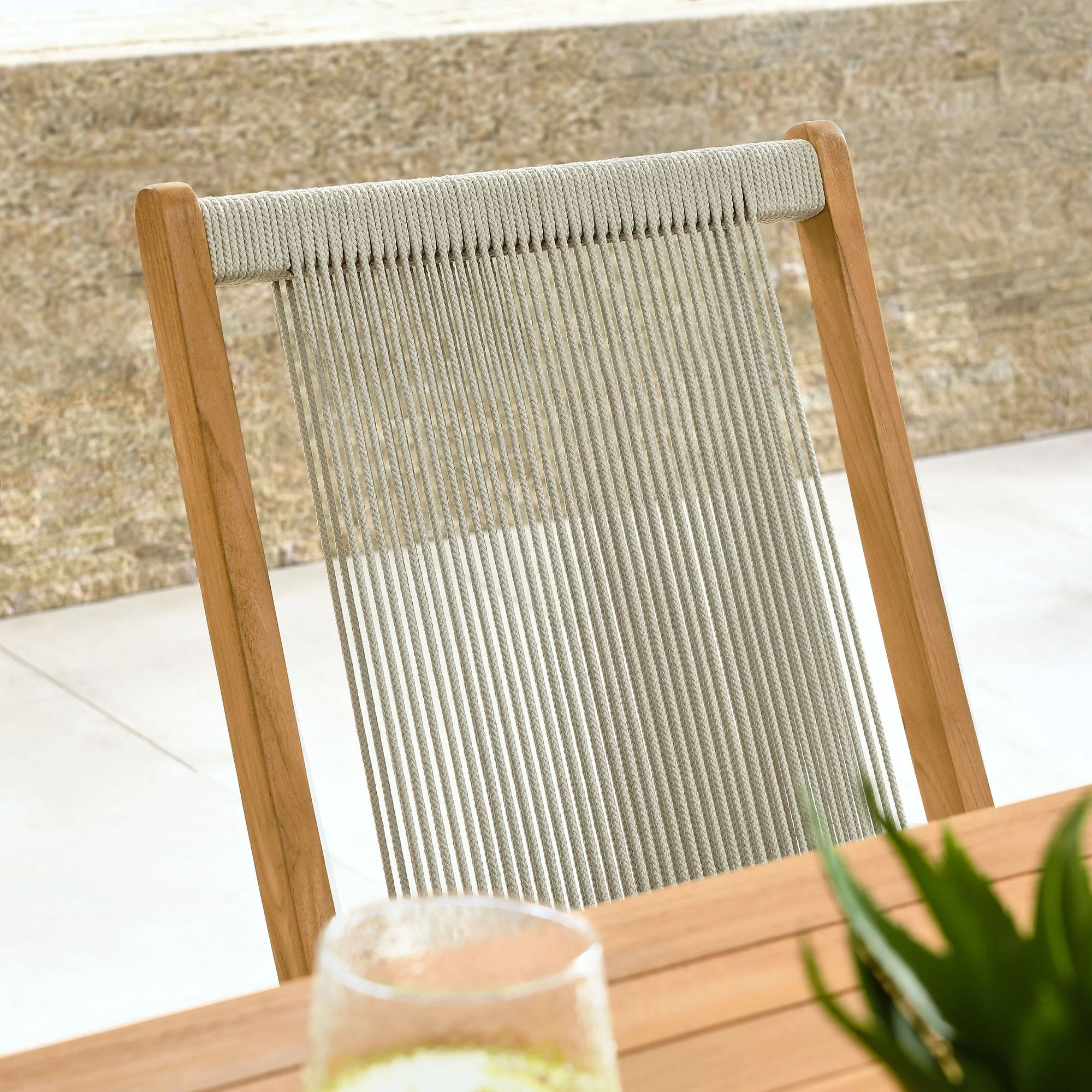 Vienna Outdoor Patio Teak and Rope Folding Chairs Set of 4 - Image 3