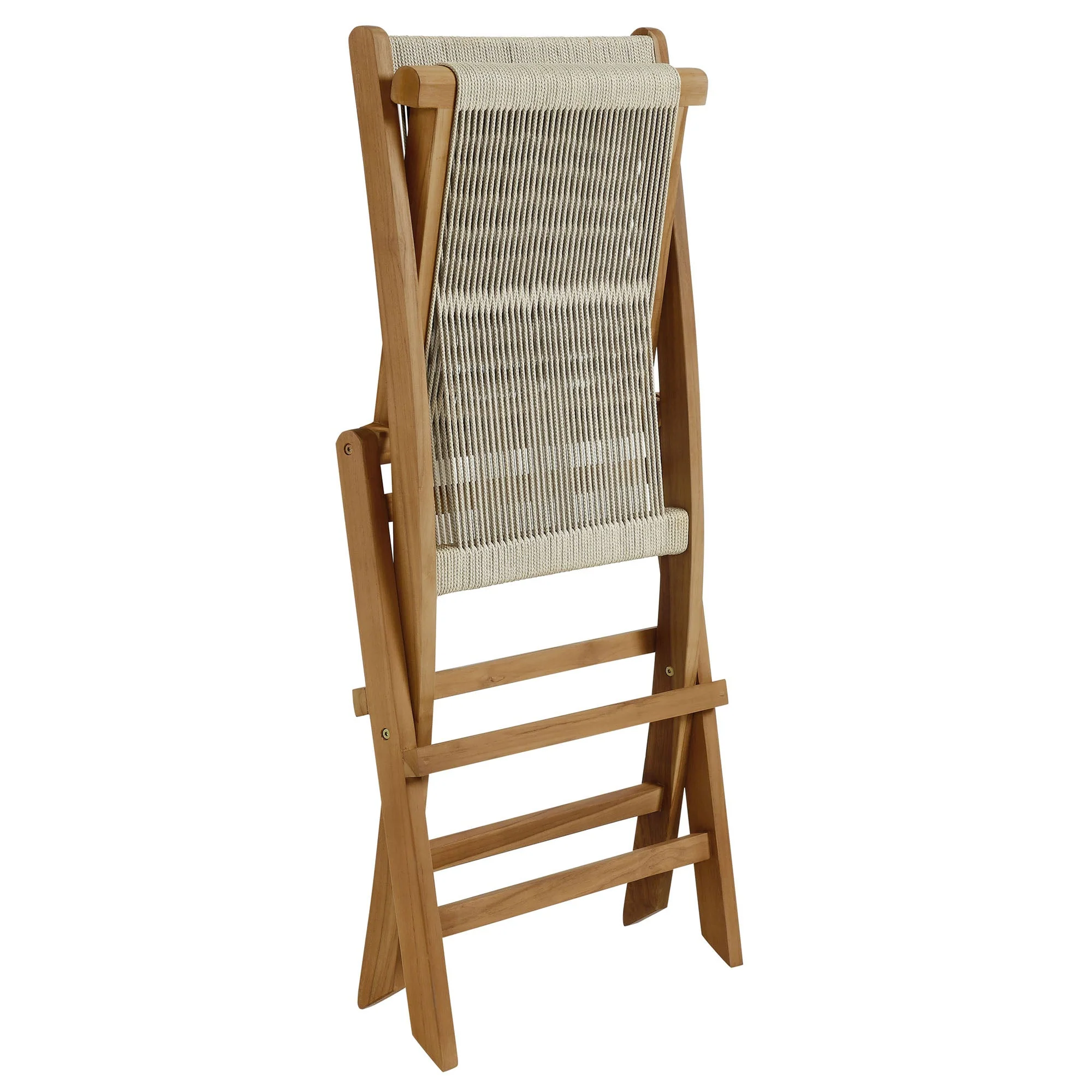 Vienna Outdoor Patio Teak and Rope Folding Chairs Set of 4 - Image 8