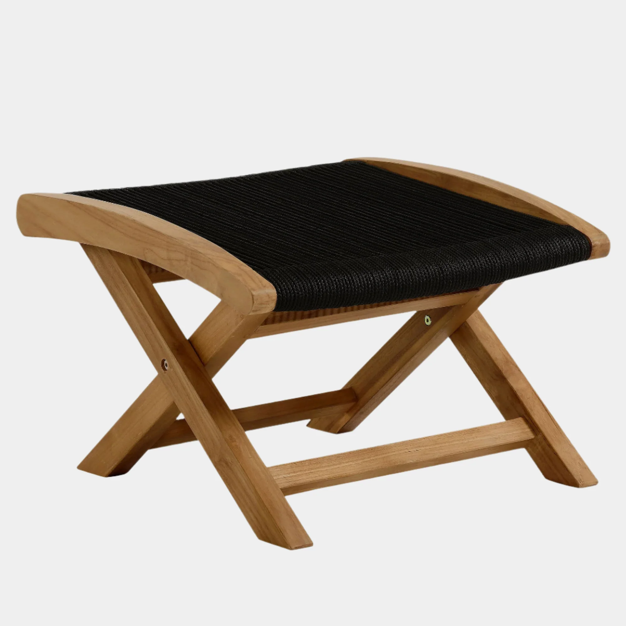 Vienna Outdoor Patio Teak and Rope Folding Ottoman - Image 10
