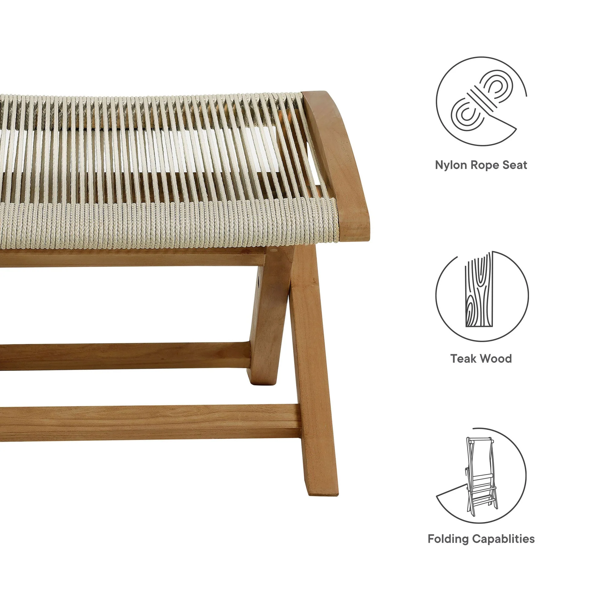 Vienna Outdoor Patio Teak and Rope Folding Ottoman - Image 8