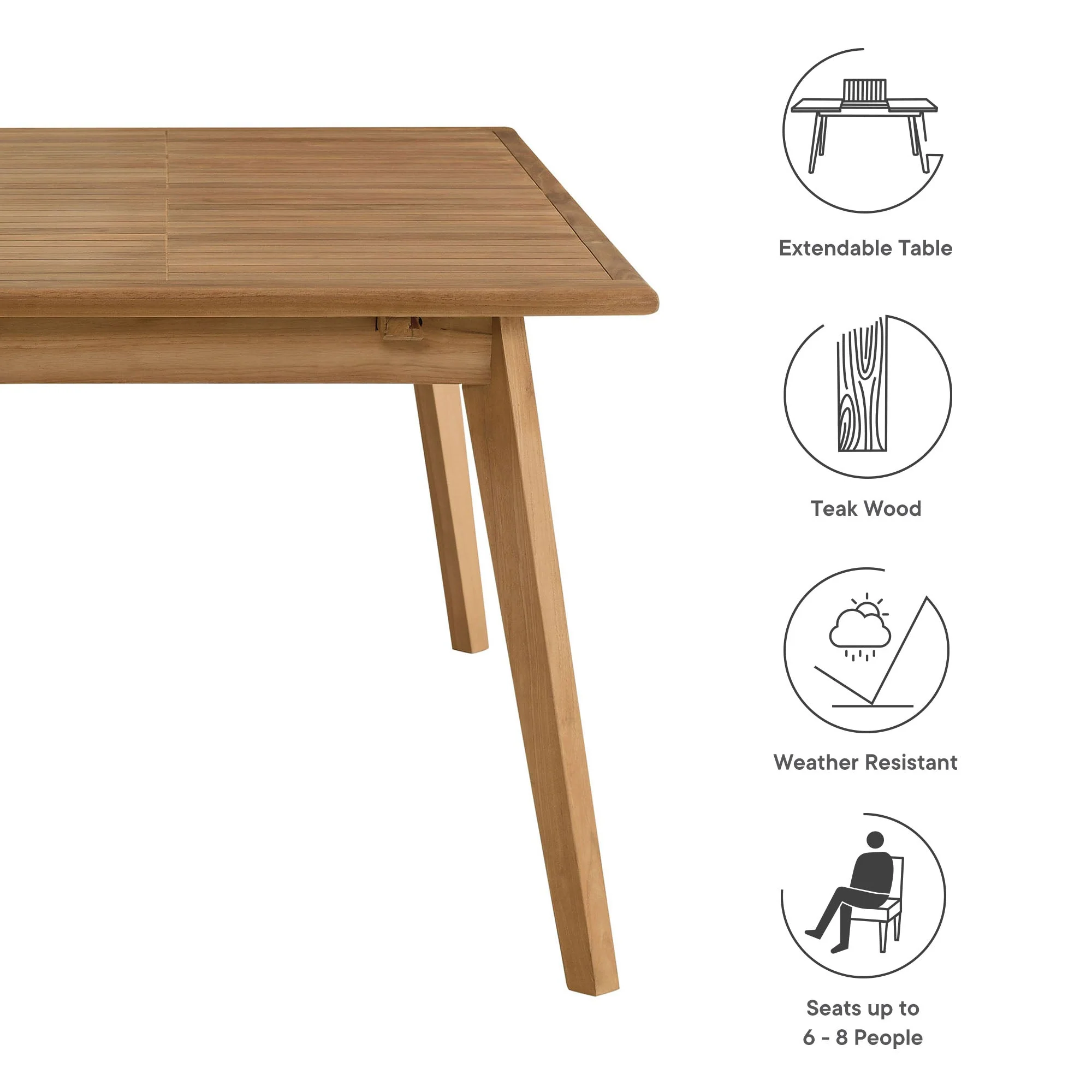 Vienna Outdoor Patio Teak Wood Extendable Dining Table in Natural - Image 5