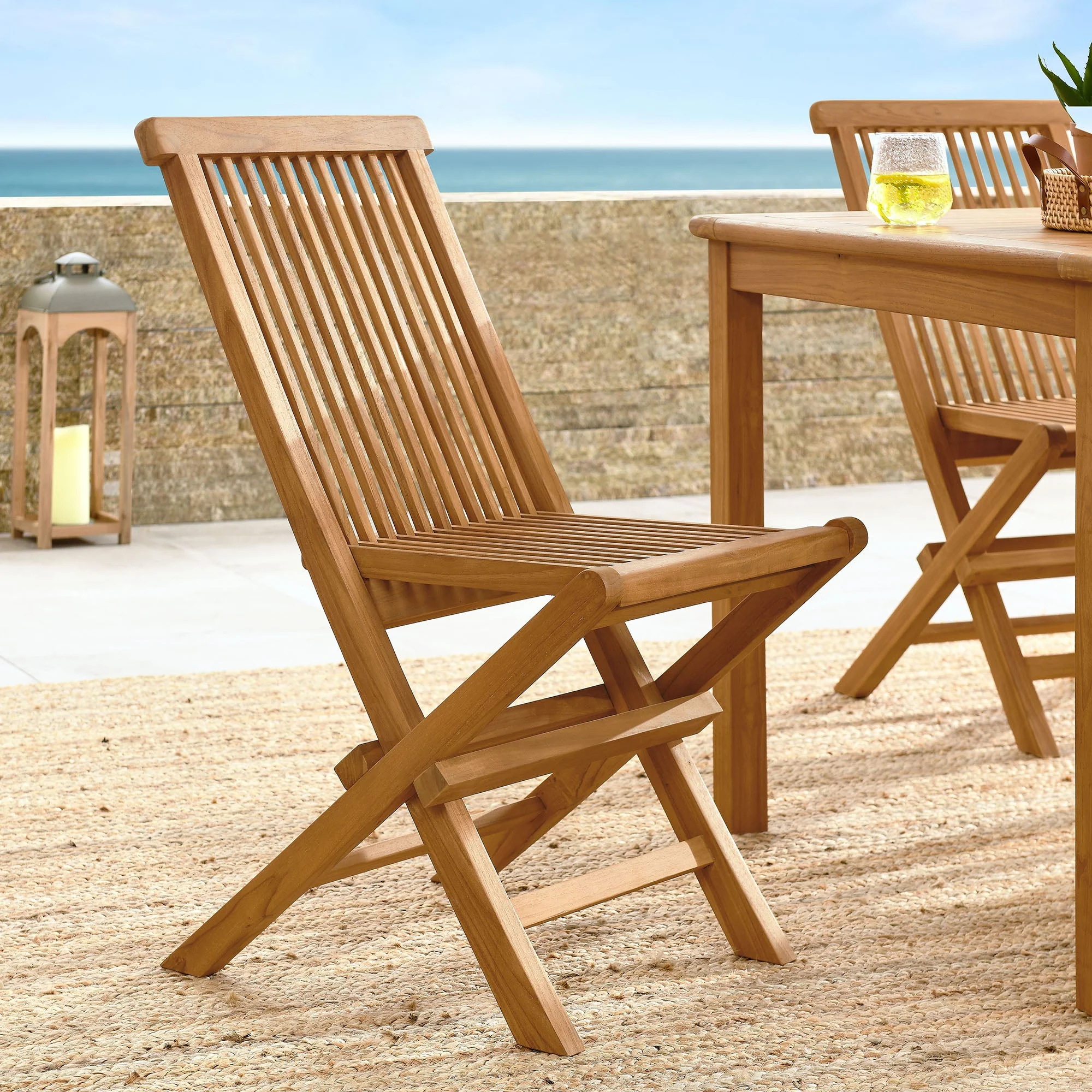 Vienna Outdoor Patio Teak Wood Folding Dining Chairs Set of 4 in Natural - Image 2