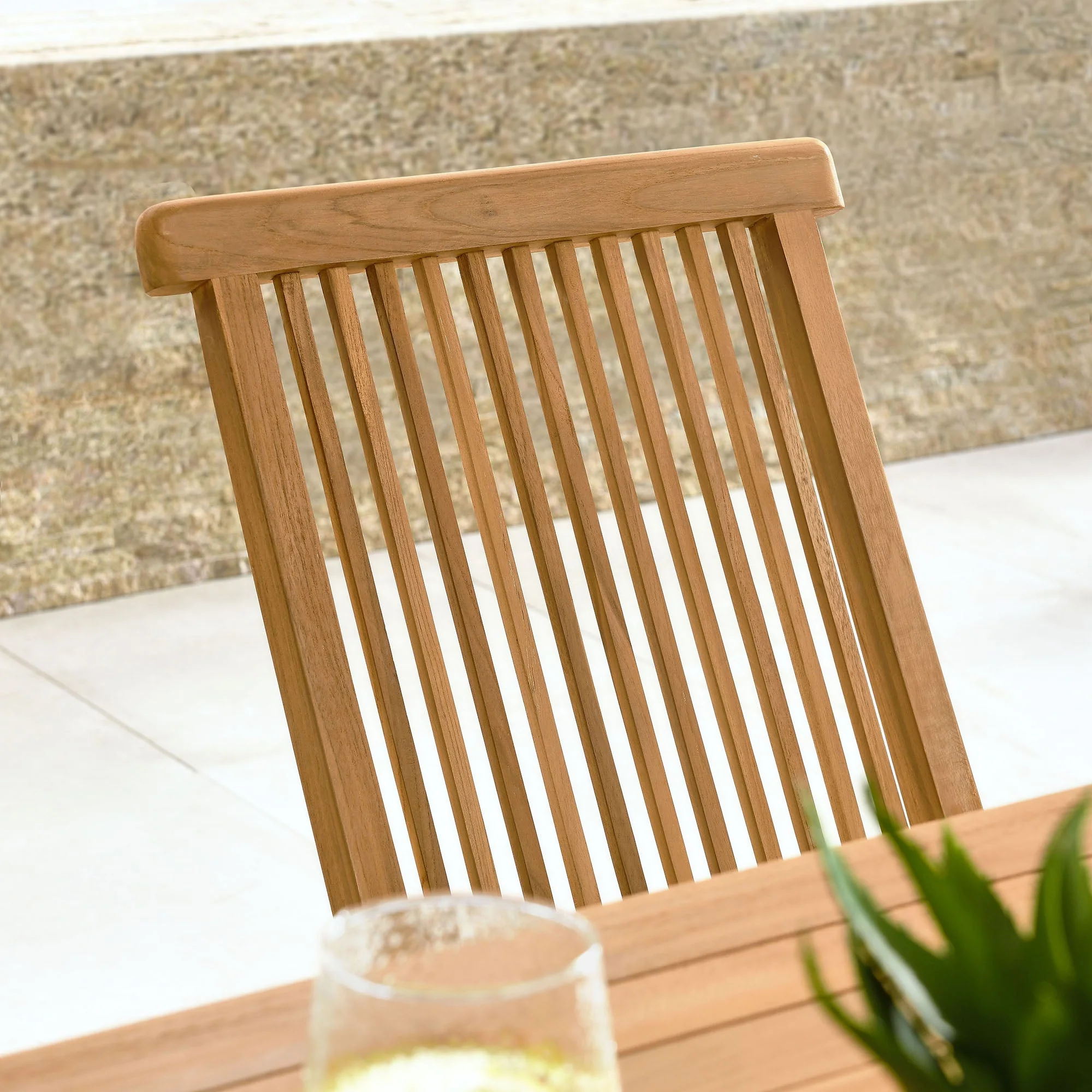 Vienna Outdoor Patio Teak Wood Folding Dining Chairs Set of 4 in Natural - Image 3