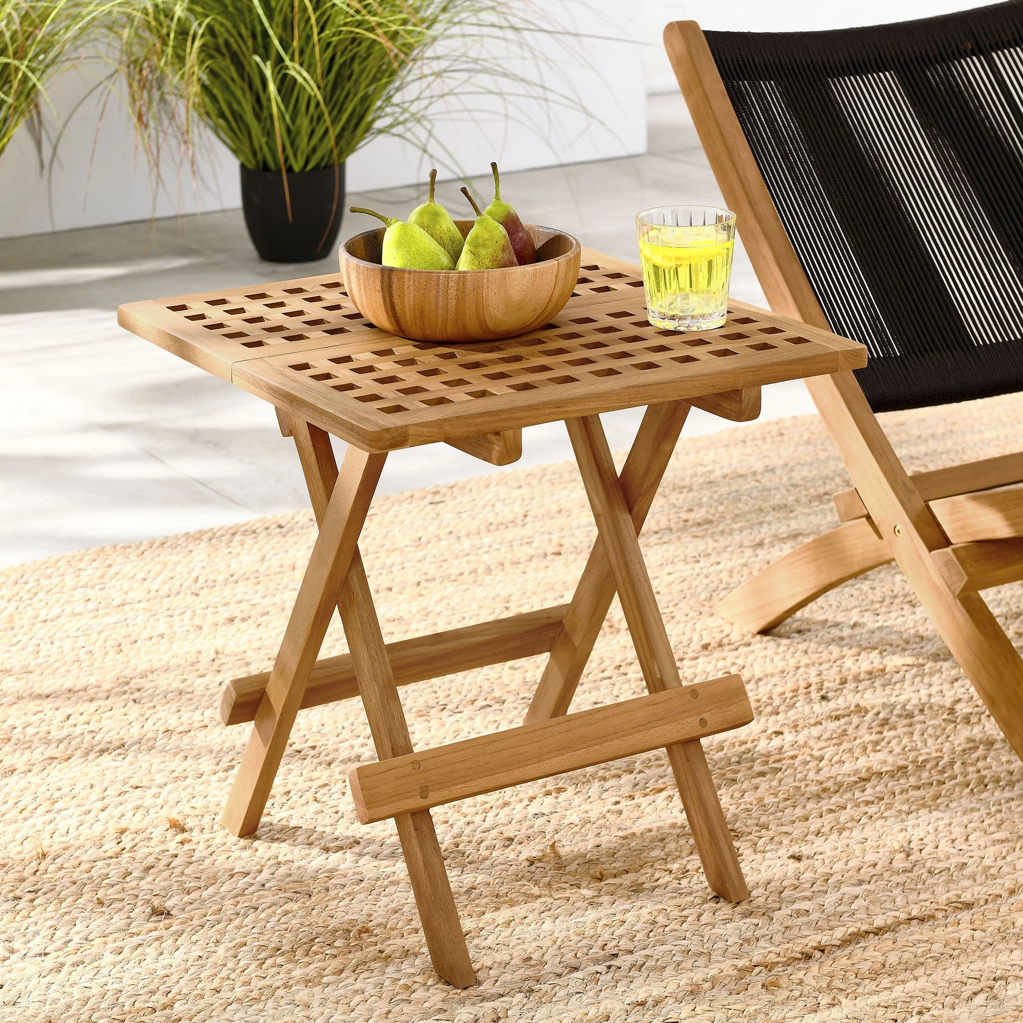 Vienna Outdoor Patio Teak Wood Side Table in Natural - Image 2