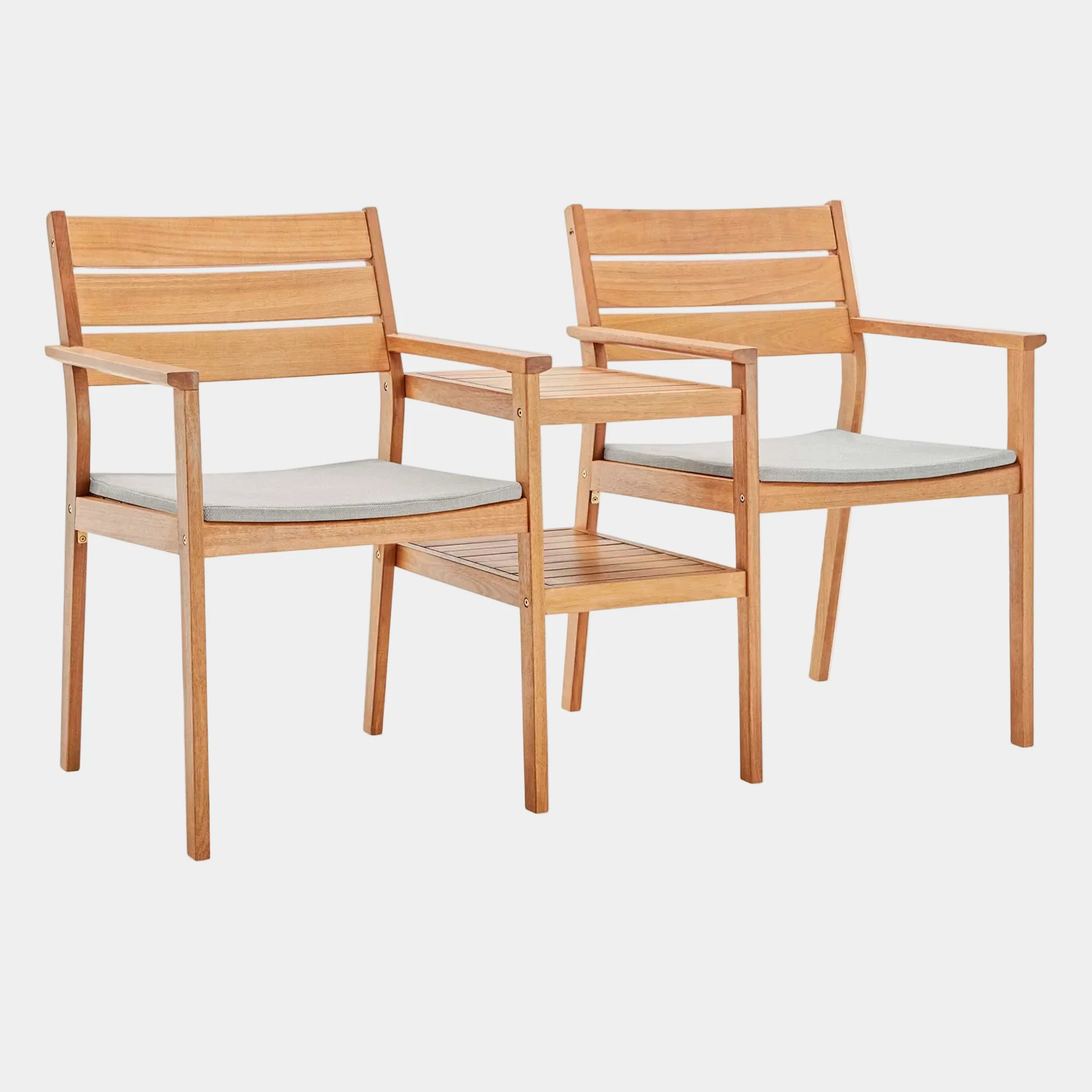 Viewscape Outdoor Patio Ash Wood Jack and Jill Chair Set in Natural Taupe