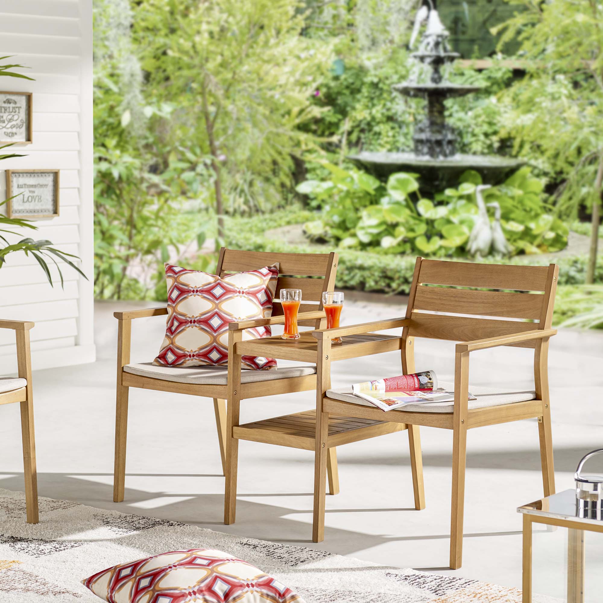 Viewscape Outdoor Patio Ash Wood Jack and Jill Chair Set in Natural Taupe - Image 2