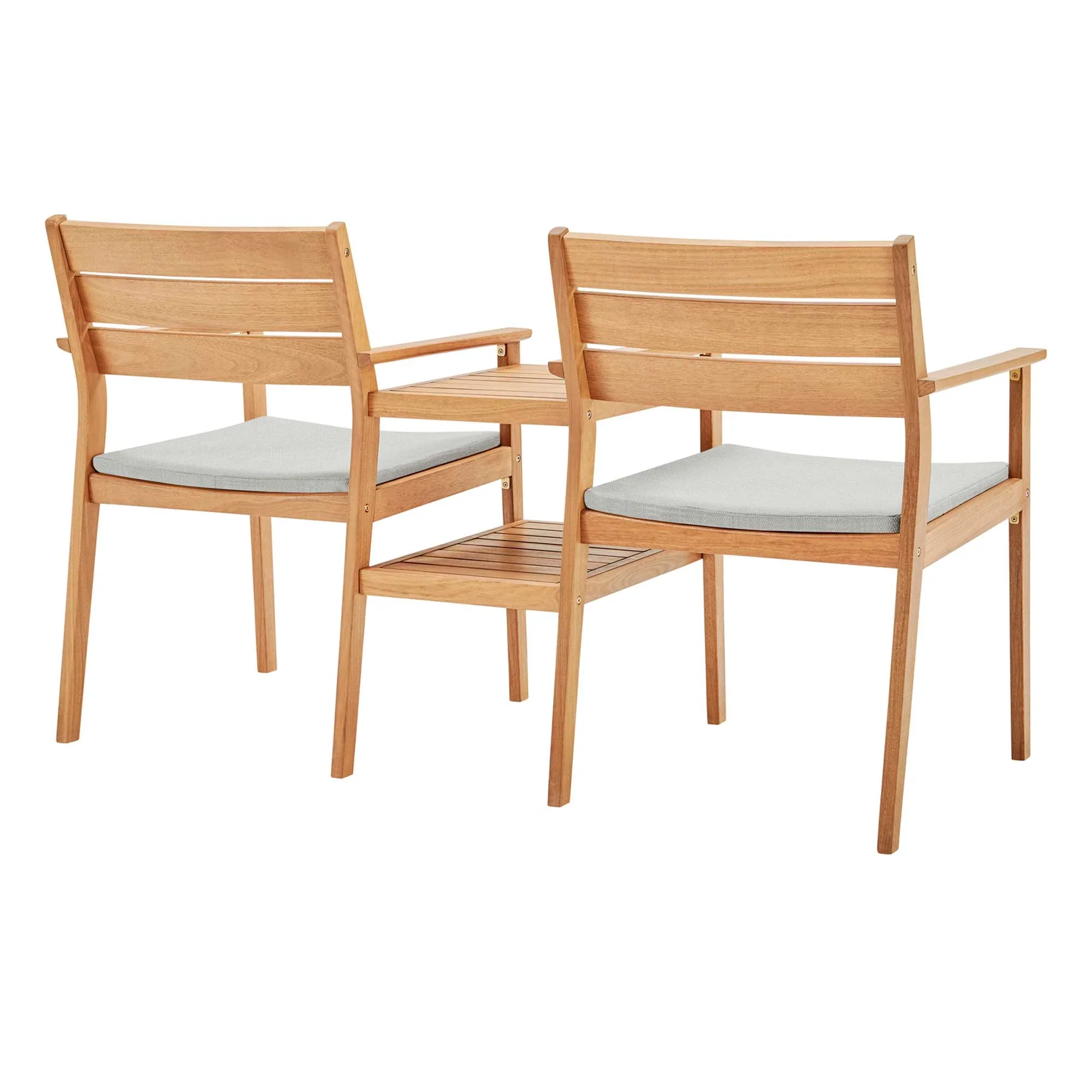 Viewscape Outdoor Patio Ash Wood Jack and Jill Chair Set in Natural Taupe - Image 5