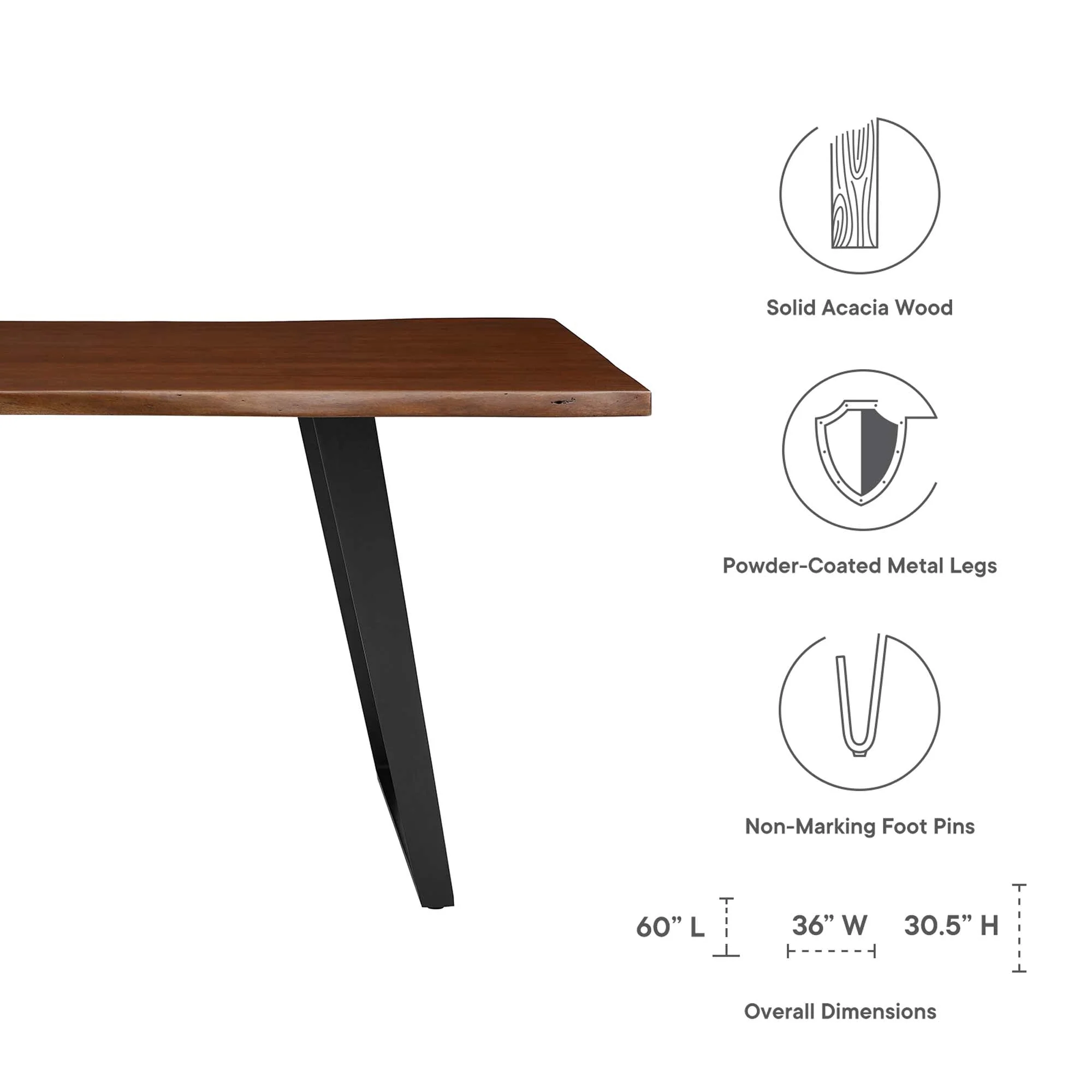 Viggo 60" Live Edge Acacia Wood Acacia Wood Dining Table - Image 10